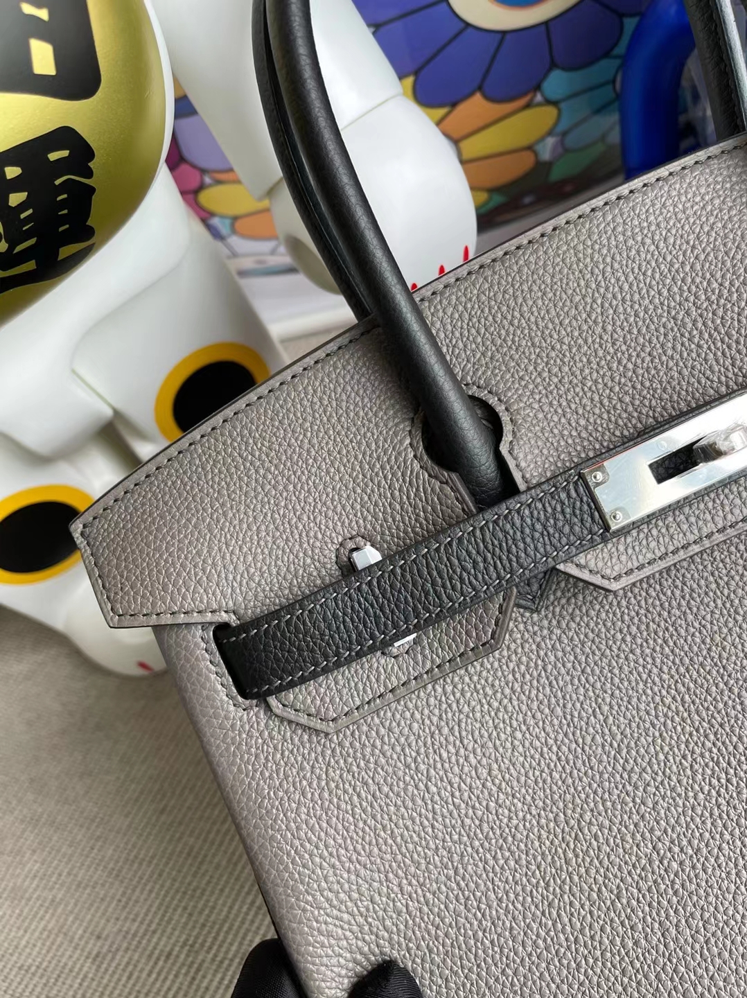 Hermès（爱马仕）Birkin 铂金包 Togo 8F 锡器灰 拼 Ck89 黑色 银扣 30cm