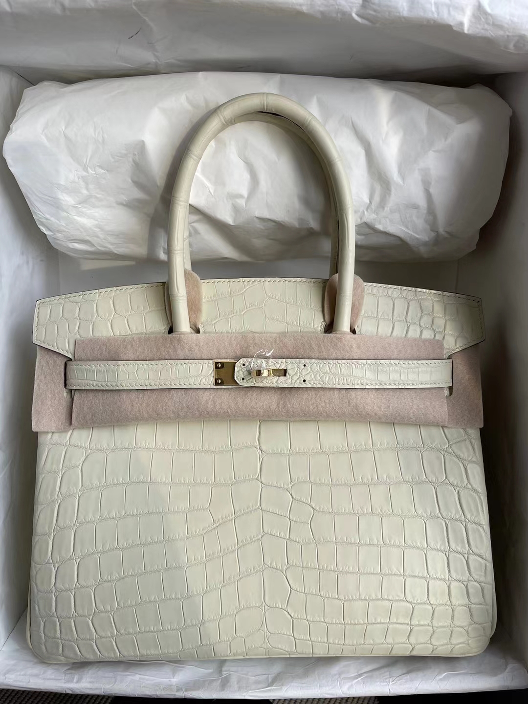 Hermès（爱马仕）Birkin 铂金包 雾面尼罗鳄 8L 奶油白 matte nilo crocodile 金扣 30cm