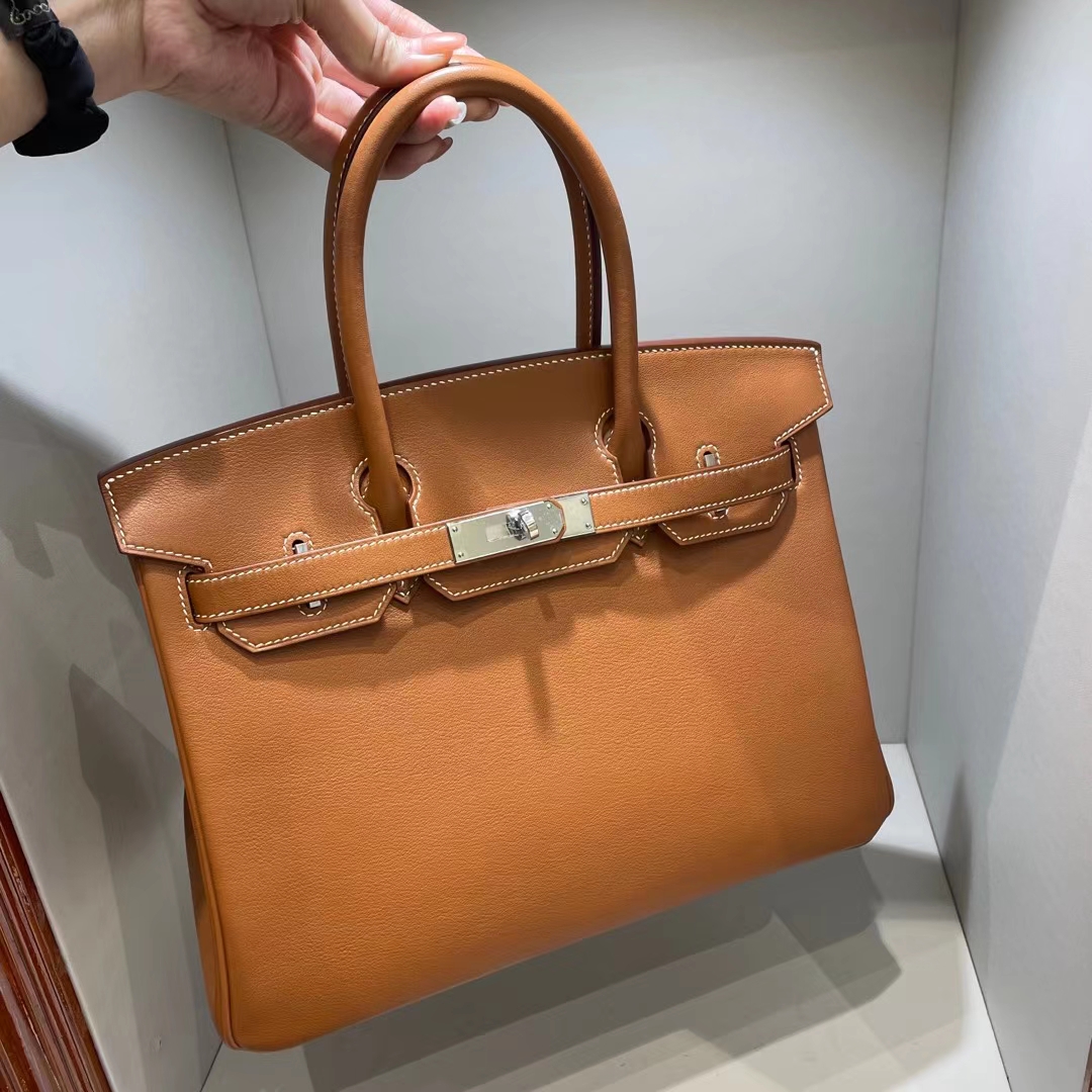 Hermès(爱马仕)Birkin 铂金包 Swift Ck37 金棕色 银扣 30cm 顶级工艺 全手工缝制-拉尔森鳄鱼皮具定制 - 爱马仕包包官网 Hermès(爱马仕)Birkin 铂金包 Swift Ck37 金棕色 银扣 30cm 顶级工艺 全手工缝制