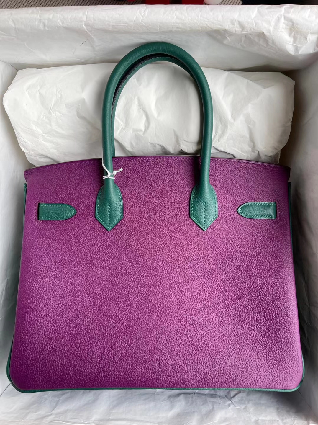 Hermès（爱马仕）Birkin 铂金包 Togo 7T 电光蓝 拼 P9 海葵紫 拼 Z6 孔雀绿 银扣 30cm