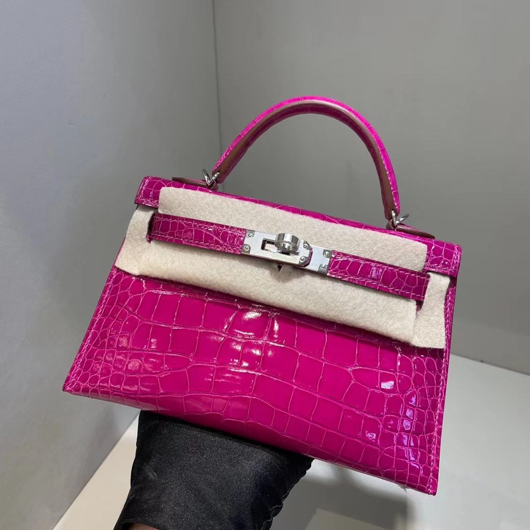 Hermès（爱马仕）mini Kelly Ⅱ 迷你凯莉 亮面美洲鳄 j5 天方夜谭粉紫 银扣 19cm