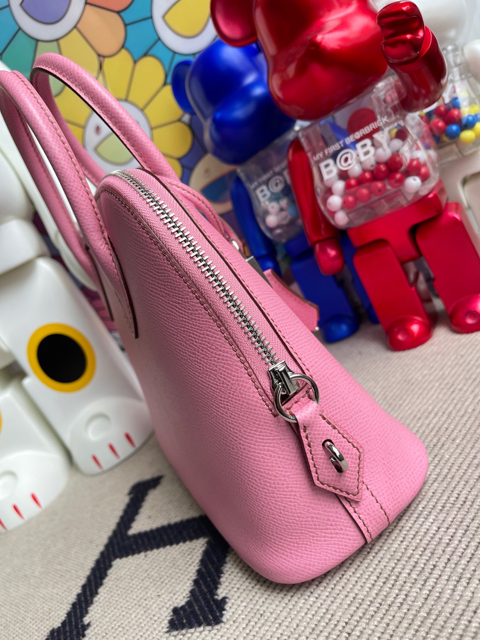 Hermès（爱马仕）Bolide 保龄球包 Epsom 原厂掌纹皮 5P 樱花粉 银扣 25cm 顶级手缝 现货