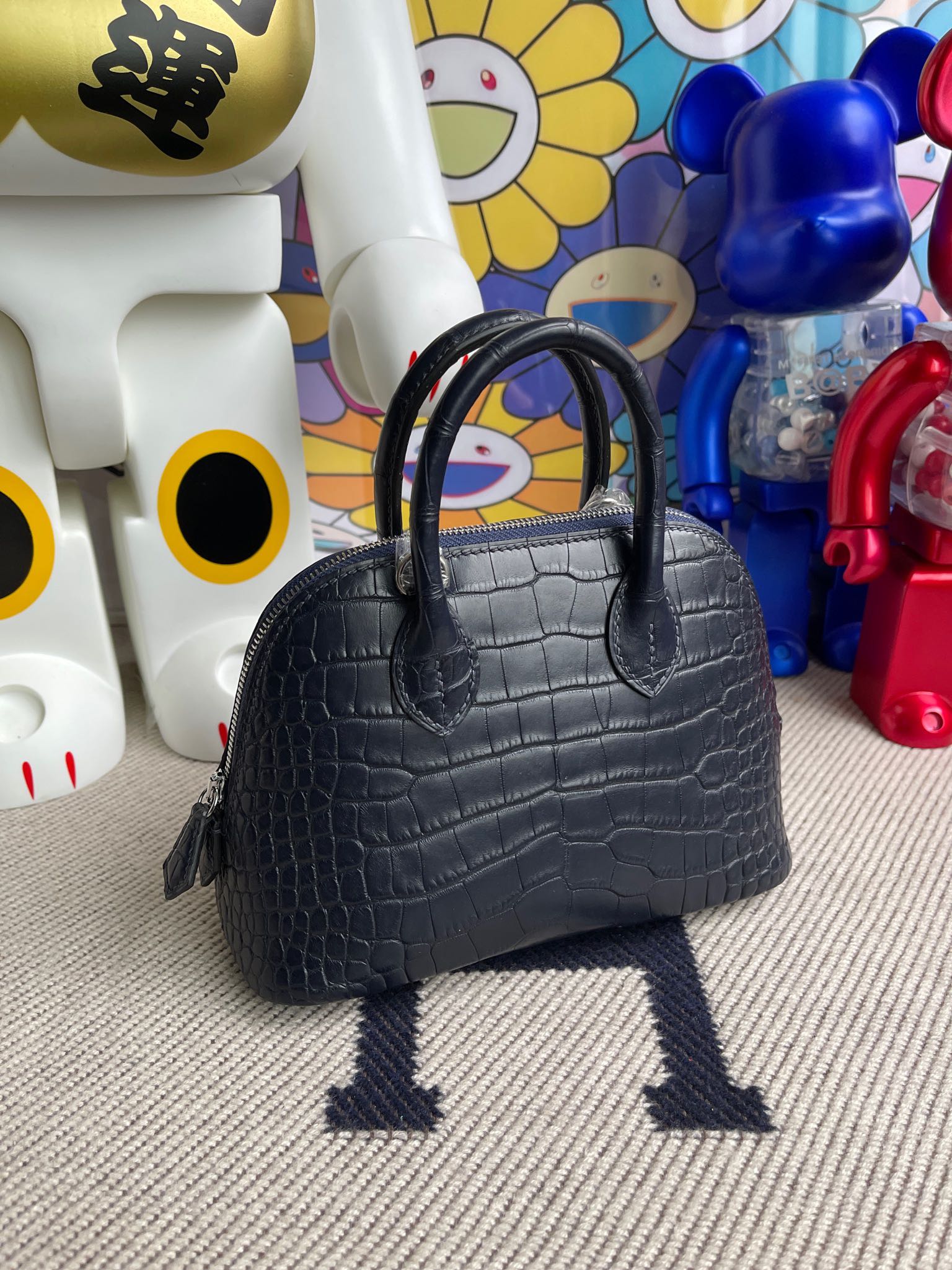 Hermès（爱马仕）Mini bolide Alligator matt 雾面鳄鱼 深海蓝 银扣 顶级手缝