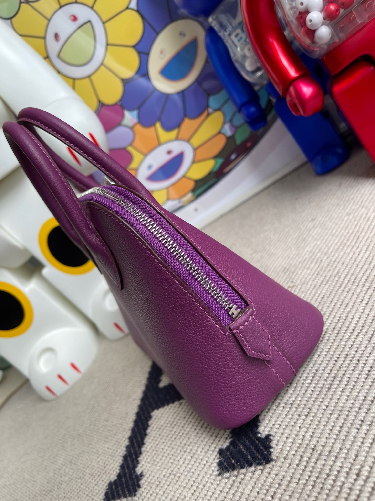 Hermès（爱马仕）Mini Bolide 迷你 保龄球包 evecolor p9 海葵紫 anemone 银扣 顶级手缝