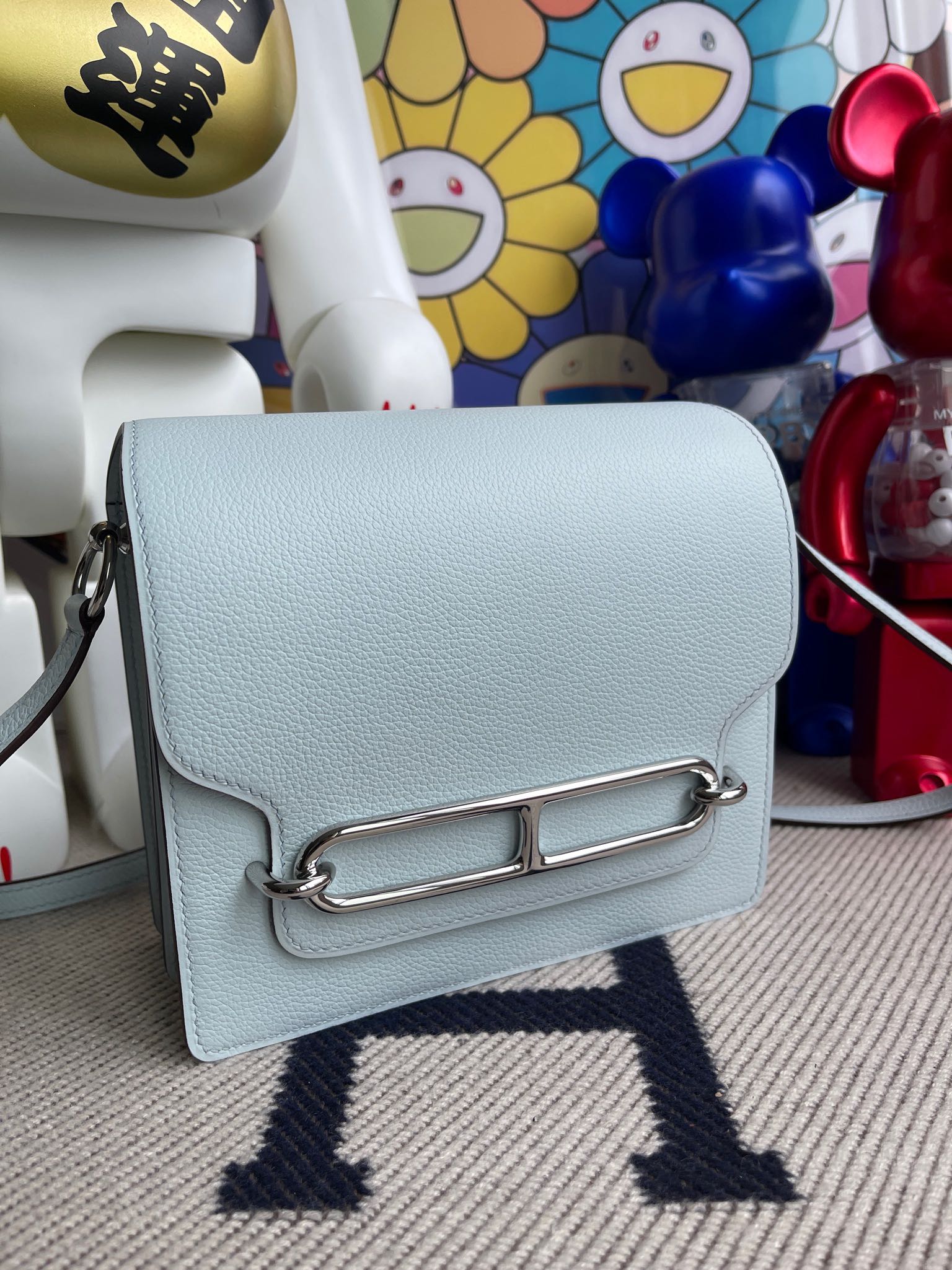 Hermès（爱马仕）Roulis 猪鼻子 Evecolor T0 雾蓝色 银扣 18cm 顶级手缝