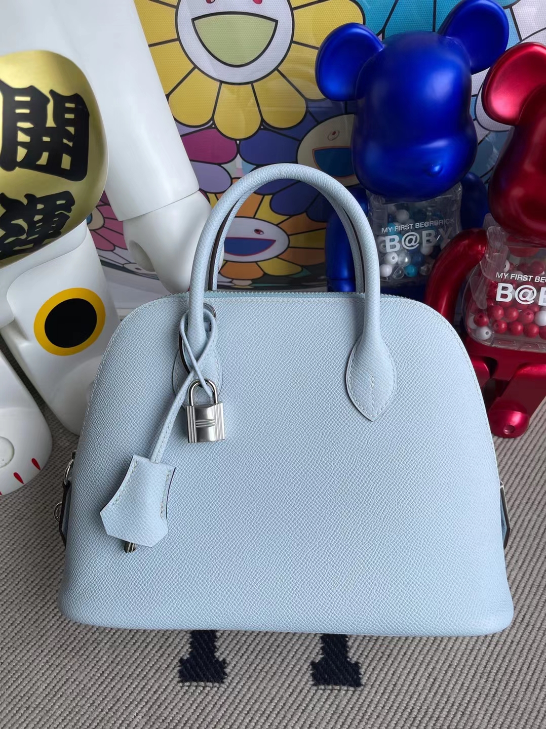 Hermès（爱马仕）Bolide 保龄球包 Epsom T0 雾蓝色 银扣 25cm 顶级手缝 现货