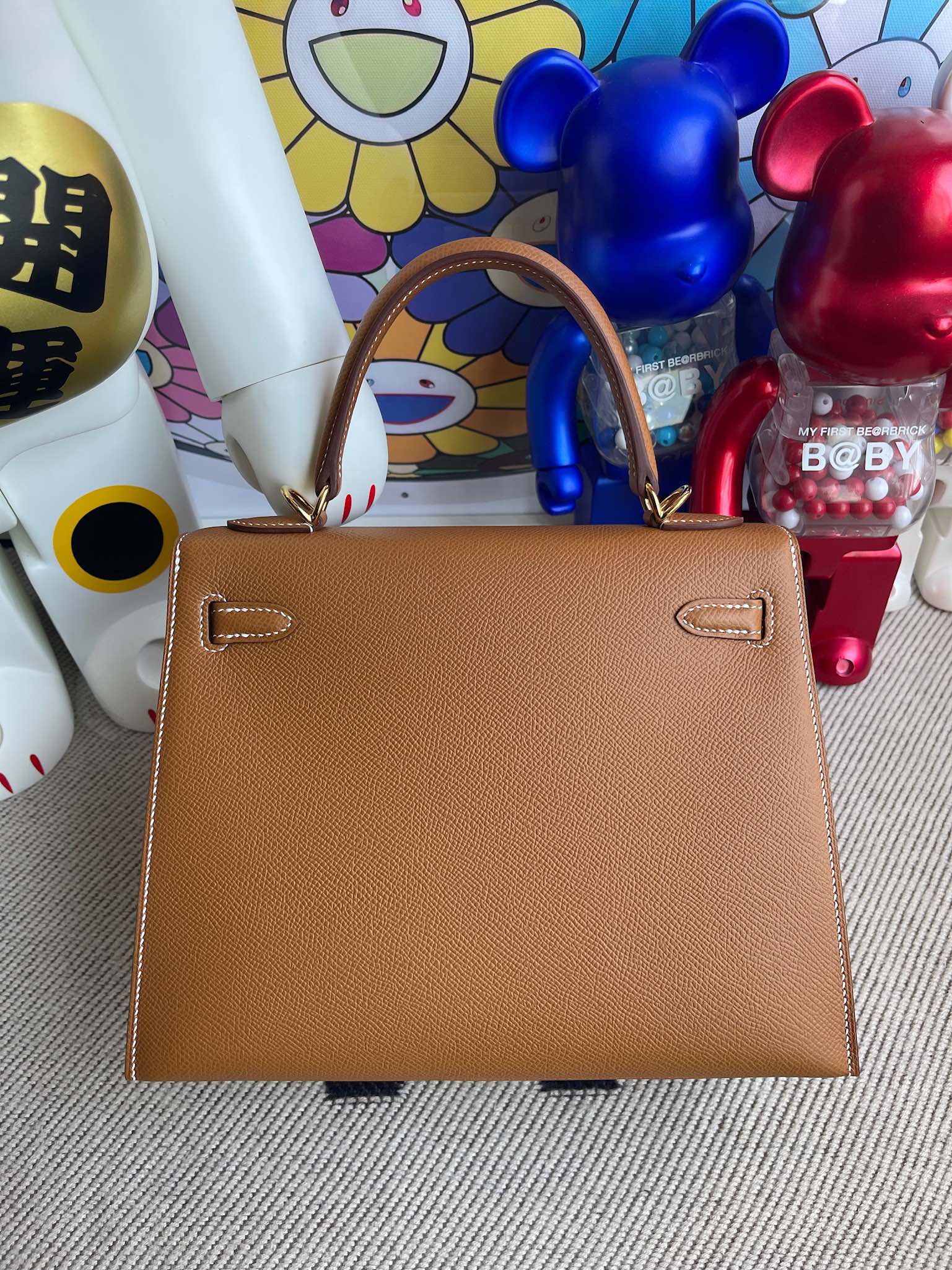 Hermès（爱马仕）Kelly 凯莉包 Epsom 原厂掌纹皮 ck37 金棕色 Gold 金扣 25cm 顶级手缝