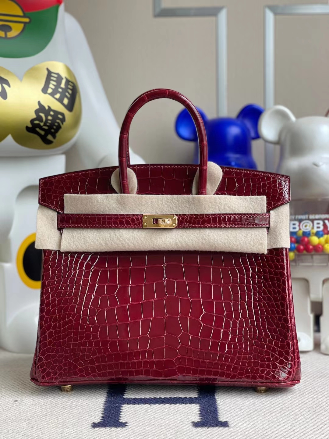 Hermès（爱马仕）Birkin 铂金包 亮面美洲鳄鱼 F5 勃艮第酒红 shiny alligator crocodile 金扣 25cm