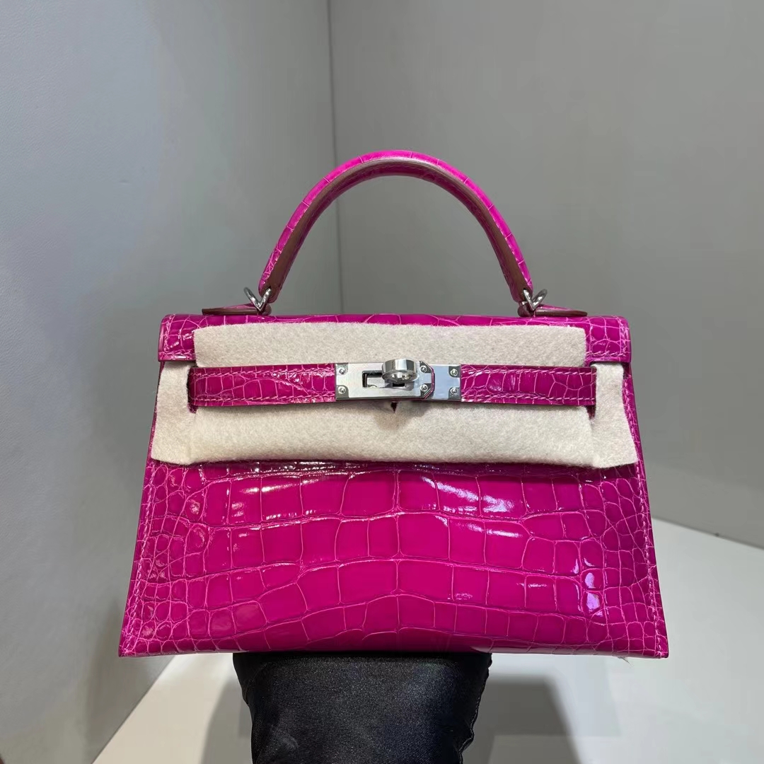 Hermès（爱马仕）mini Kelly Ⅱ 迷你凯莉 亮面美洲鳄 j5 天方夜谭粉紫 银扣 19cm