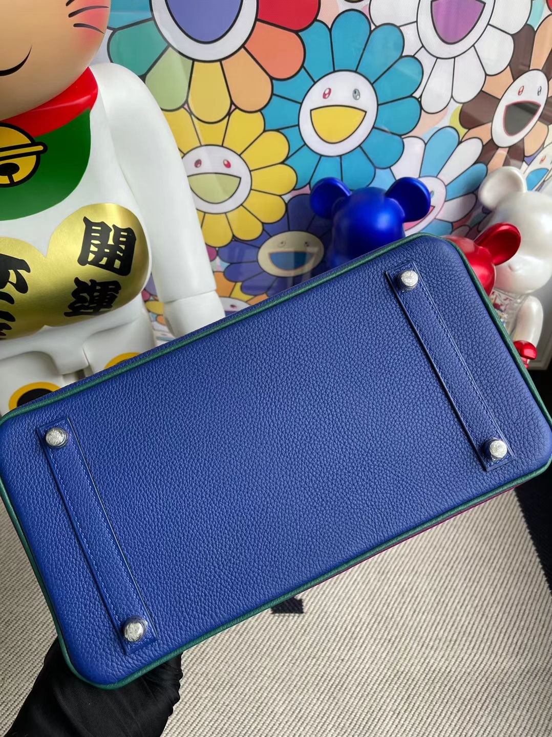 Hermès（爱马仕）Birkin 铂金包 Togo 7T 电光蓝 拼 P9 海葵紫 拼 Z6 孔雀绿 银扣 30cm