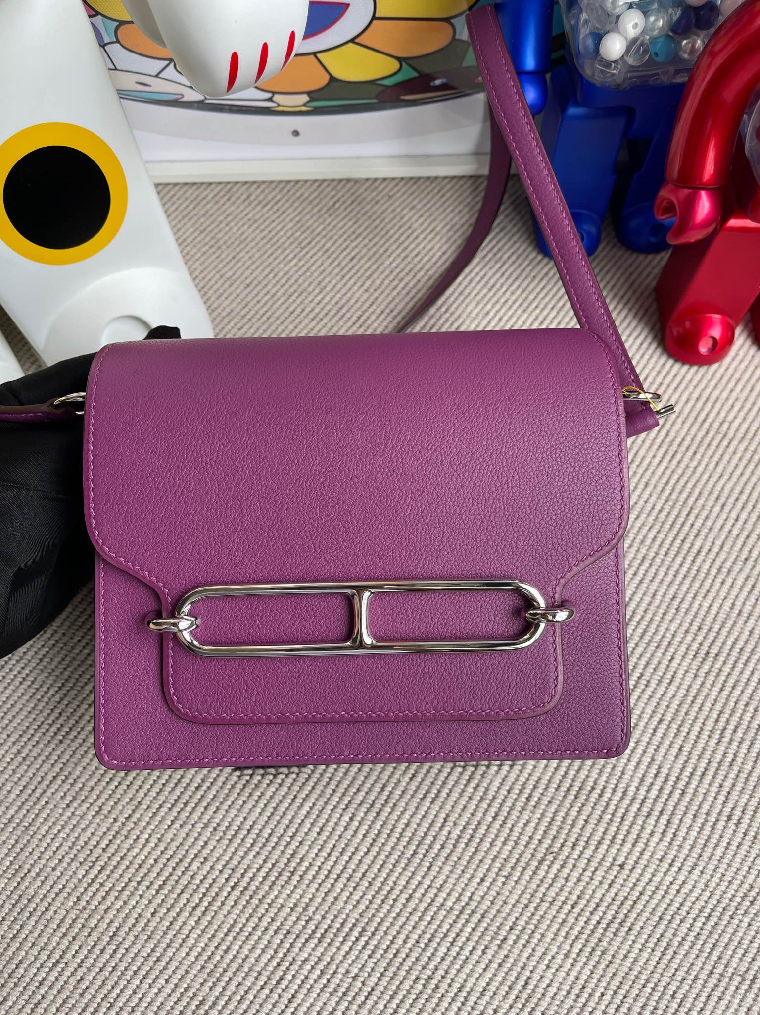 Hermès（爱马仕）Roulis 猪鼻子 Evecolor P9 海葵紫 Anemone 银扣 18cm 顶级手缝
