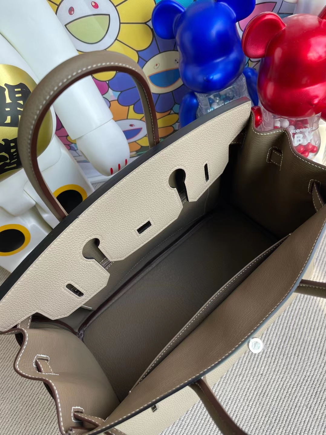 Hermès（爱马仕）Birkin 铂金包 Hss Togo Ck81 斑鸠灰 拼 Ck18 大象灰 银扣 马蹄印 25cm
