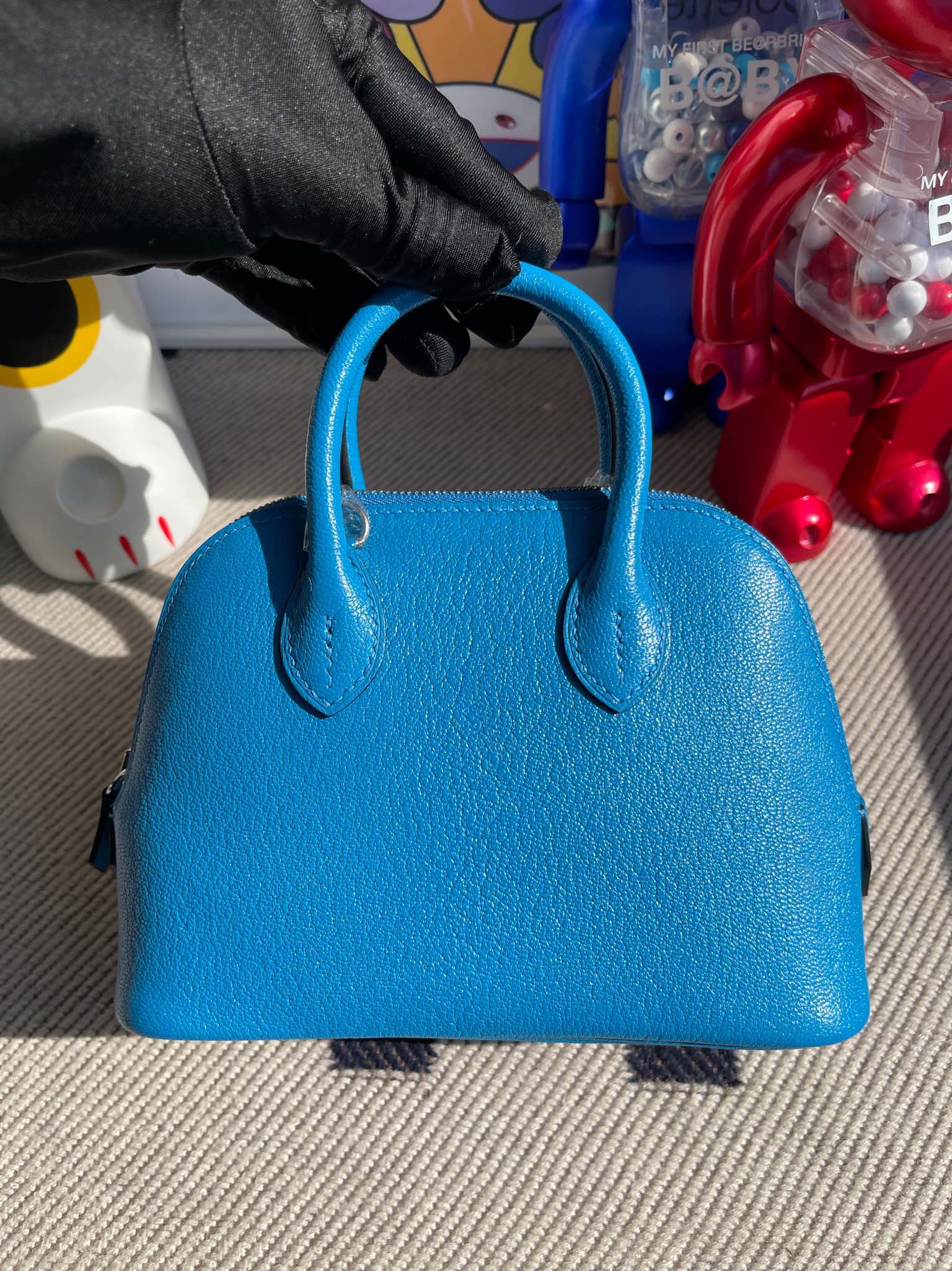 Hermès（爱马仕）Mini Bolide 迷你保龄球包 Chevre F0 佛罗里达蓝 银扣 顶级手缝
