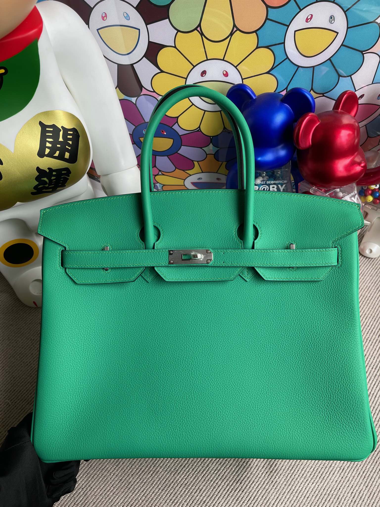 Hermès（爱马仕）Birkin 铂金包 TN皮 U4 丝绒绿 内拼 天堂蓝 银扣 25cm 顶级手缝 现货