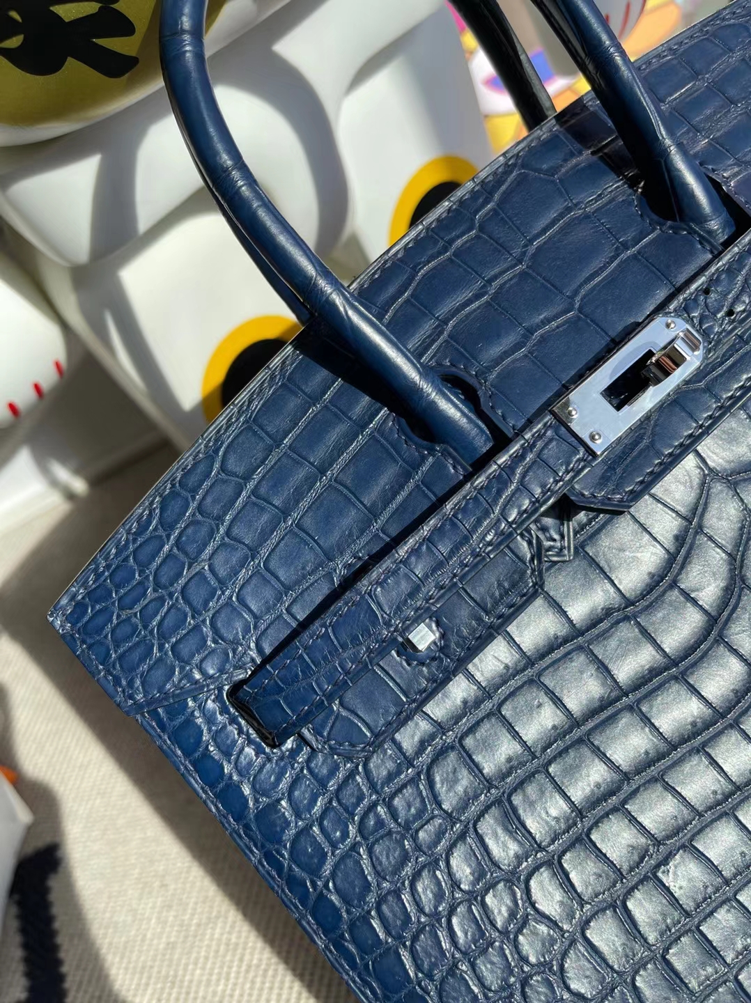 Hermès（爱马仕）Birkin 铂金包 雾面倒v澳洲湾鳄 S4 深邃蓝 Matte porosus crocodile 银扣 25cm