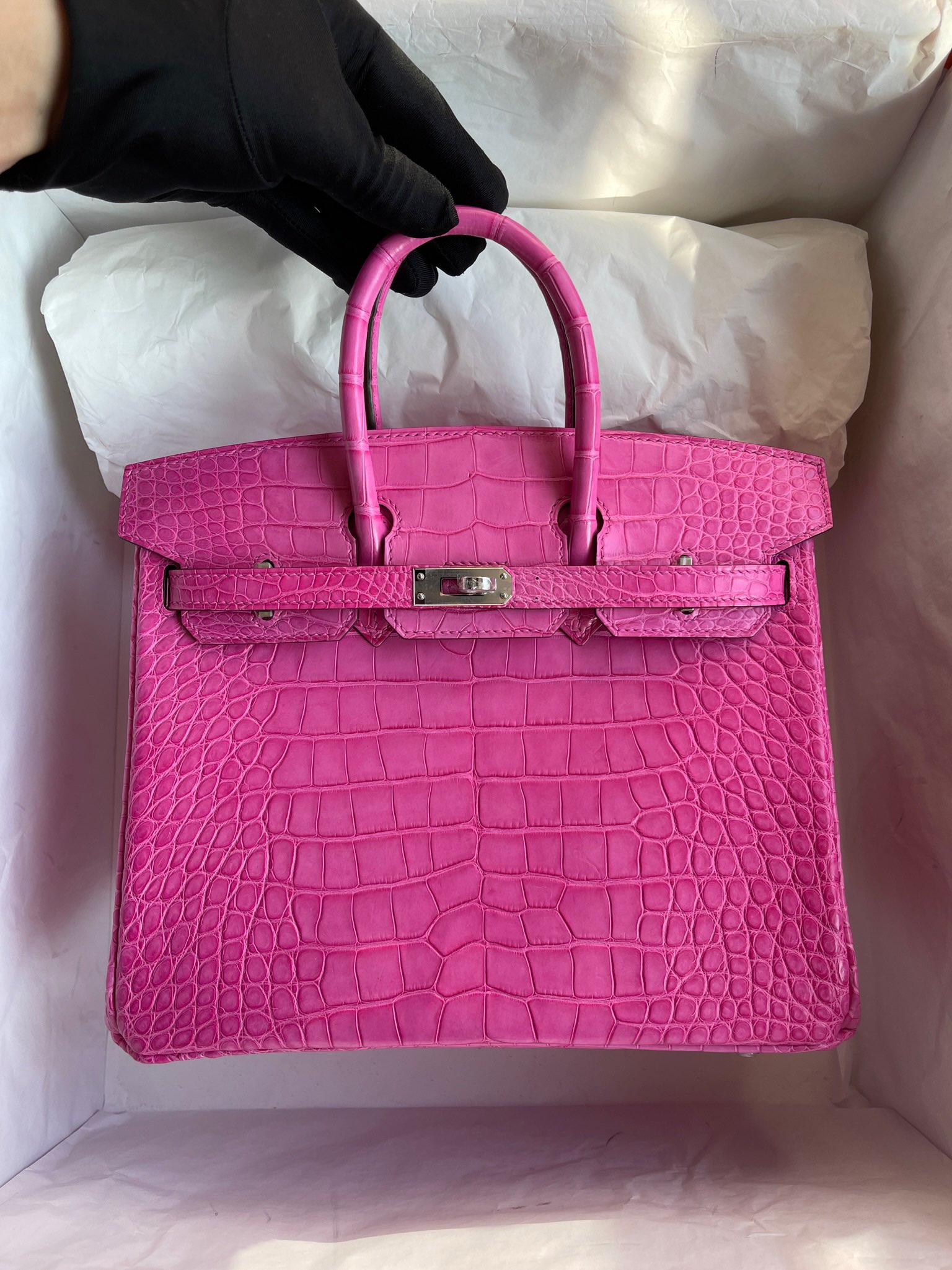 Hermès（爱马仕）Birkin 铂金包 Alligator matt 雾面鳄鱼 5R 桃粉 银扣 25cm 顶级手缝