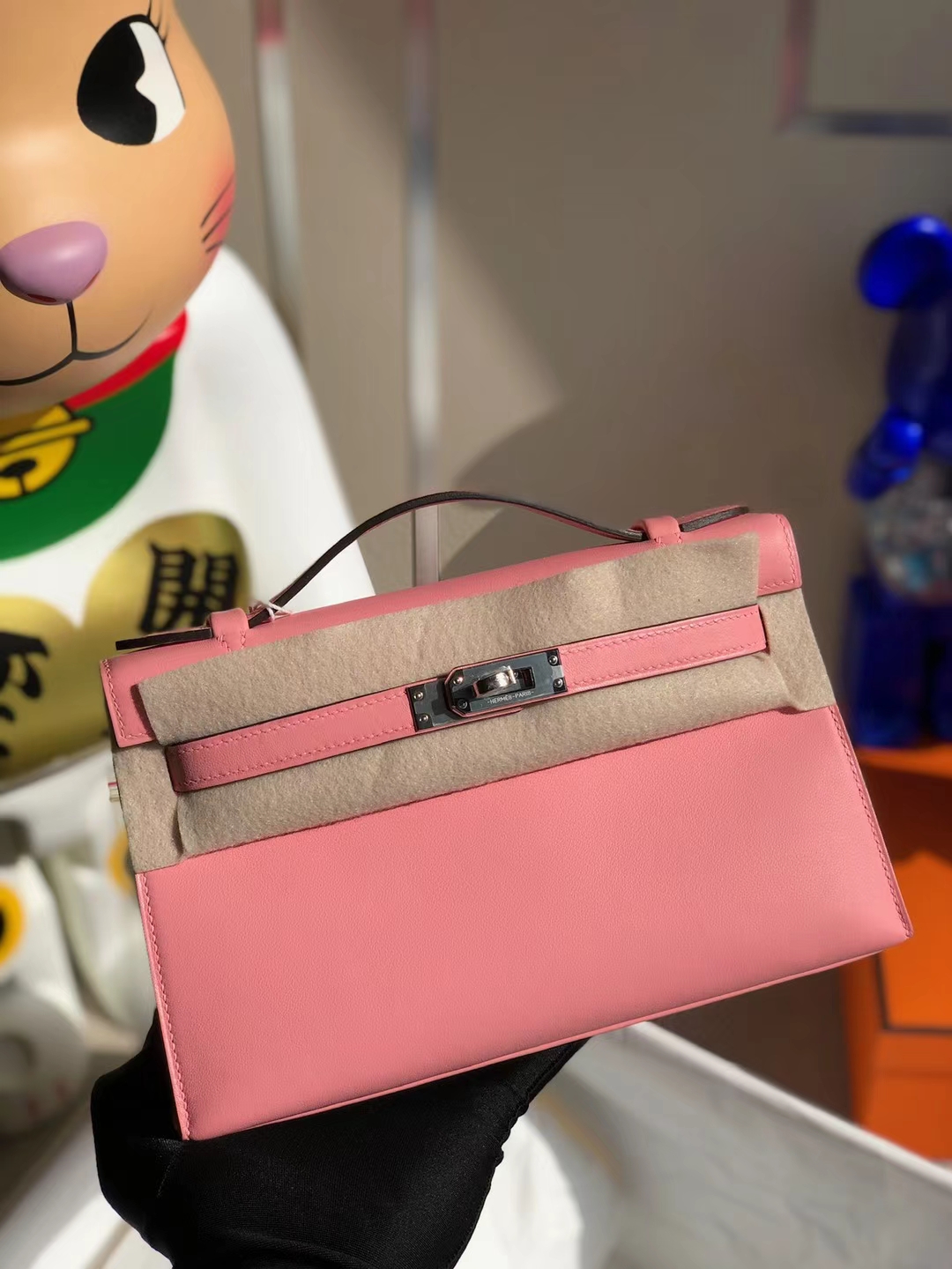 Hermès（爱马仕）MiniKelly Pochette Swift K4 夏日粉 银扣 22cm 全手工缝制