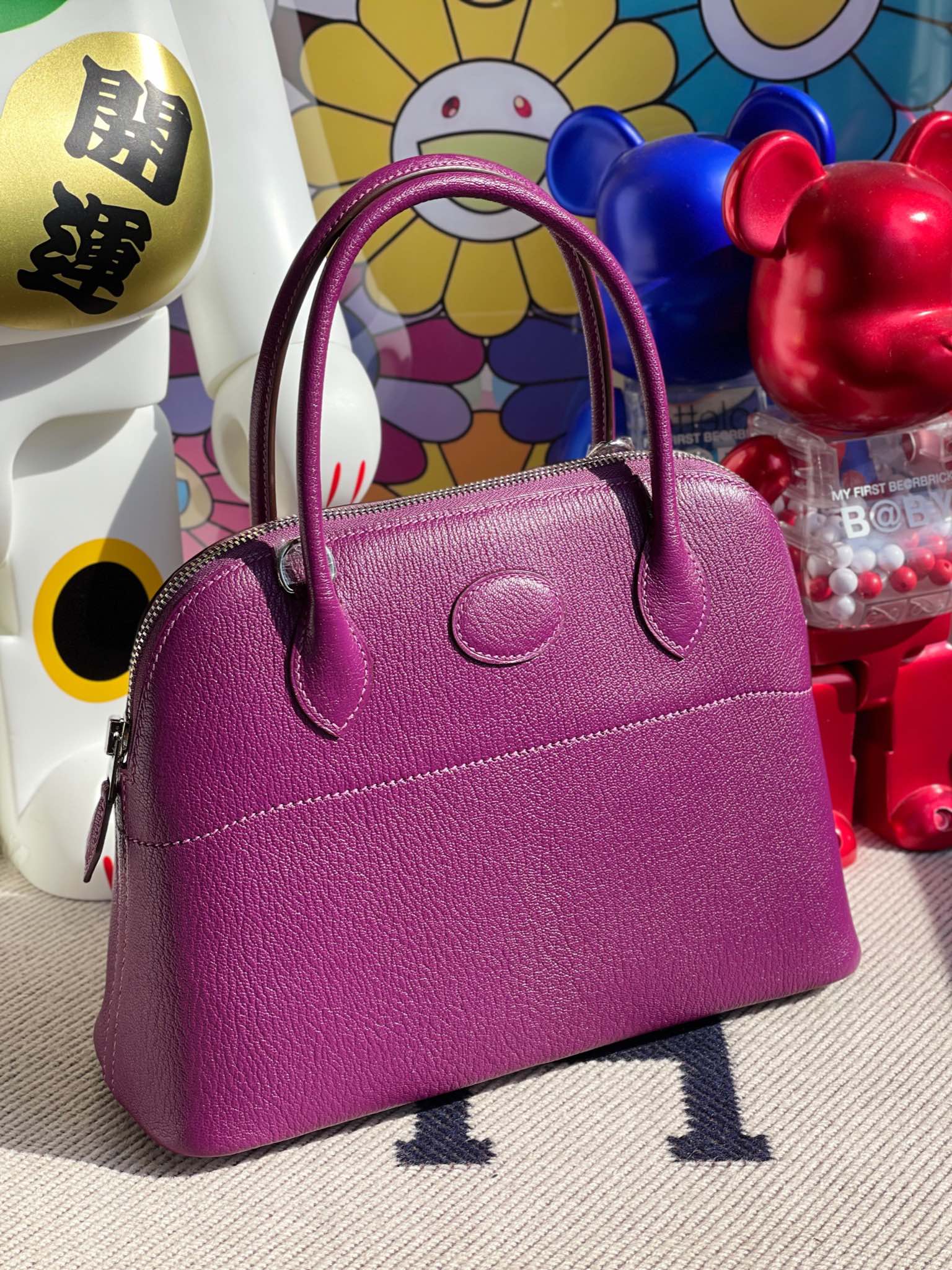 Hermès（爱马仕）Bolide 保龄球包 Chevre p9 海葵紫 银扣 27cm 顶级手缝
