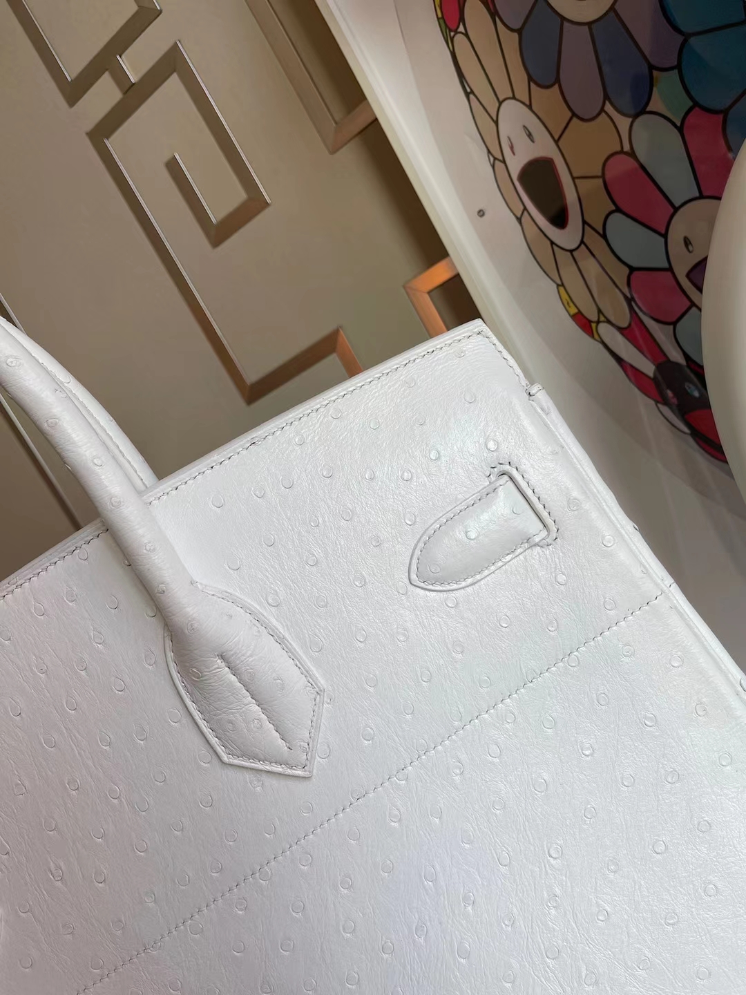 Hermès（爱马仕）HAC Ostrich 进口鸵鸟皮 01 纯白 金扣 40cm 顶级工艺 全手工缝制