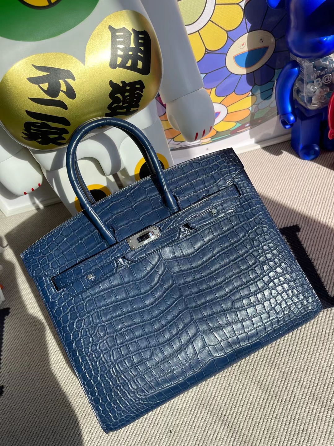Hermès（爱马仕）Birkin 铂金包 雾面倒v澳洲湾鳄 S4 深邃蓝 Matte porosus crocodile 银扣 25cm