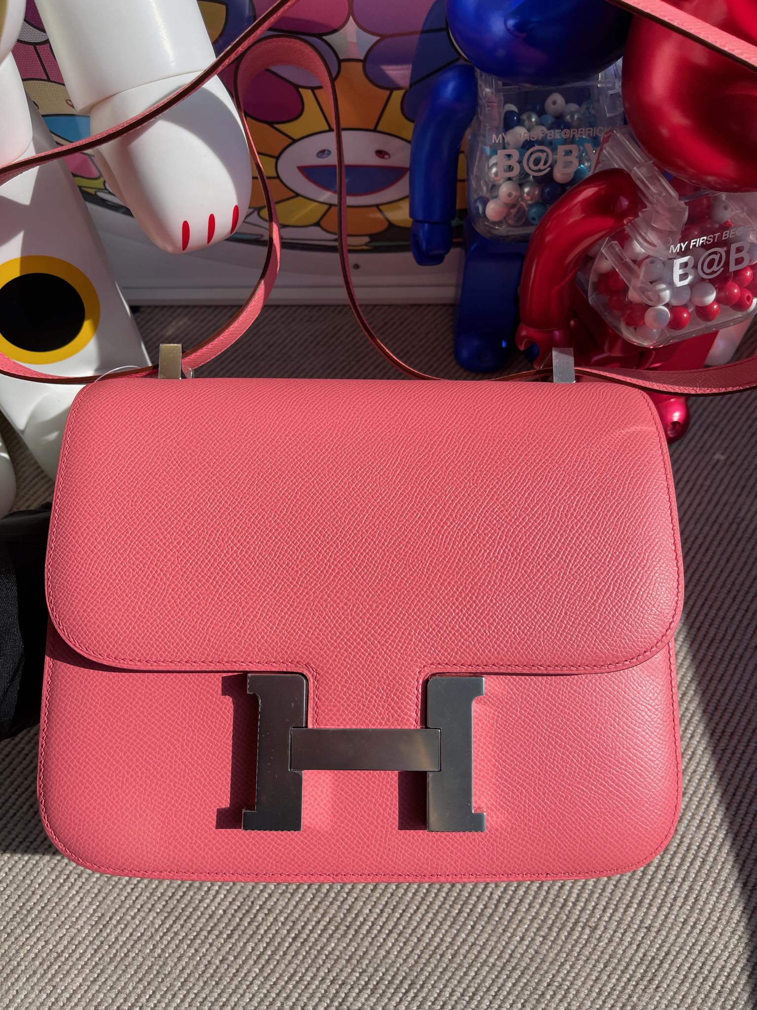 Hermès（爱马仕）constance 康斯坦斯 Epsom 原厂掌纹皮 k4 夏日玫瑰粉 银扣 24cm 顶级手缝