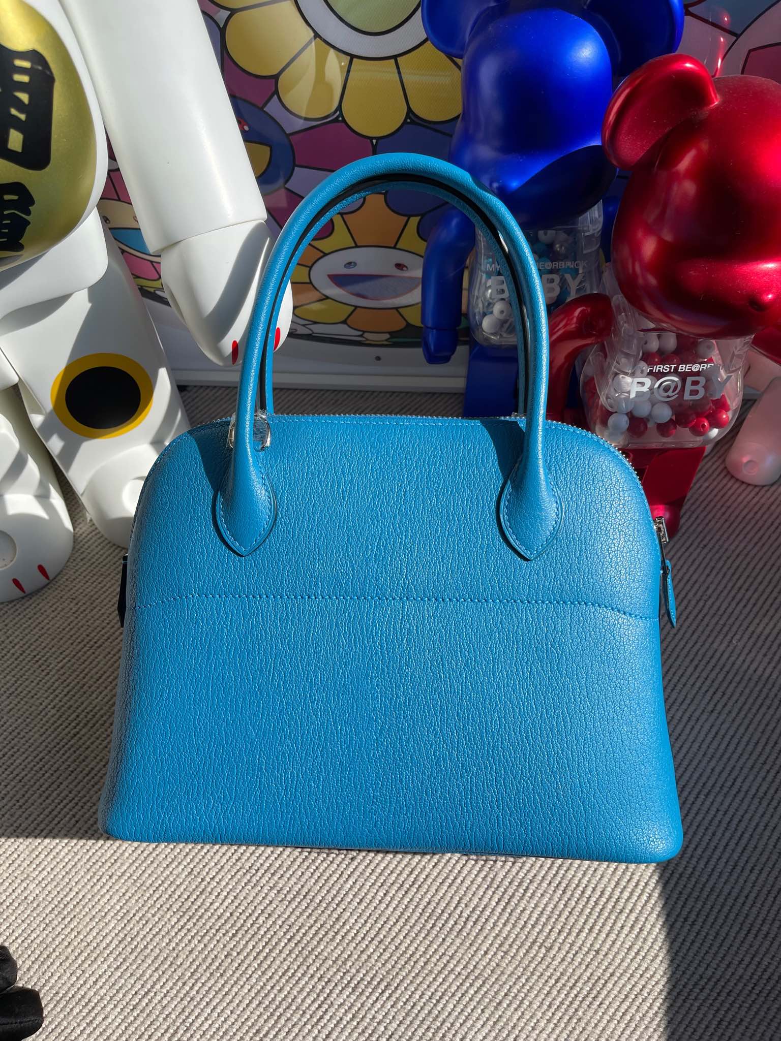 Hermès（爱马仕）Bolide 保龄球包 Chevre B3 坦桑尼亚蓝 银扣 27cm 顶级手缝
