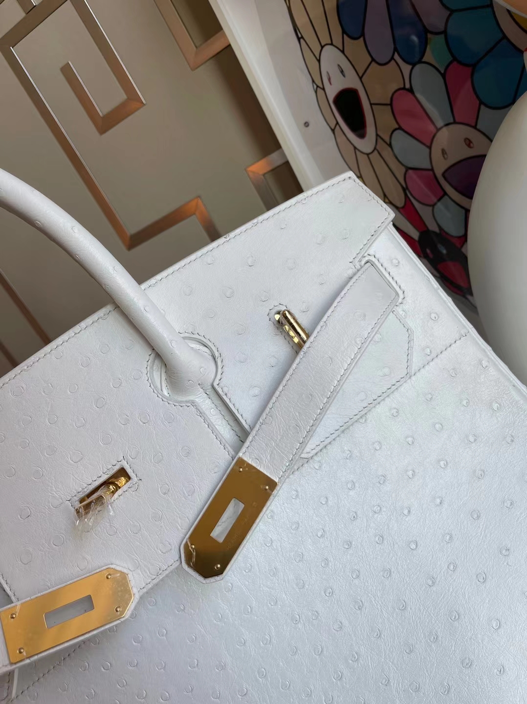 Hermès（爱马仕）HAC Ostrich 进口鸵鸟皮 01 纯白 金扣 40cm 顶级工艺 全手工缝制