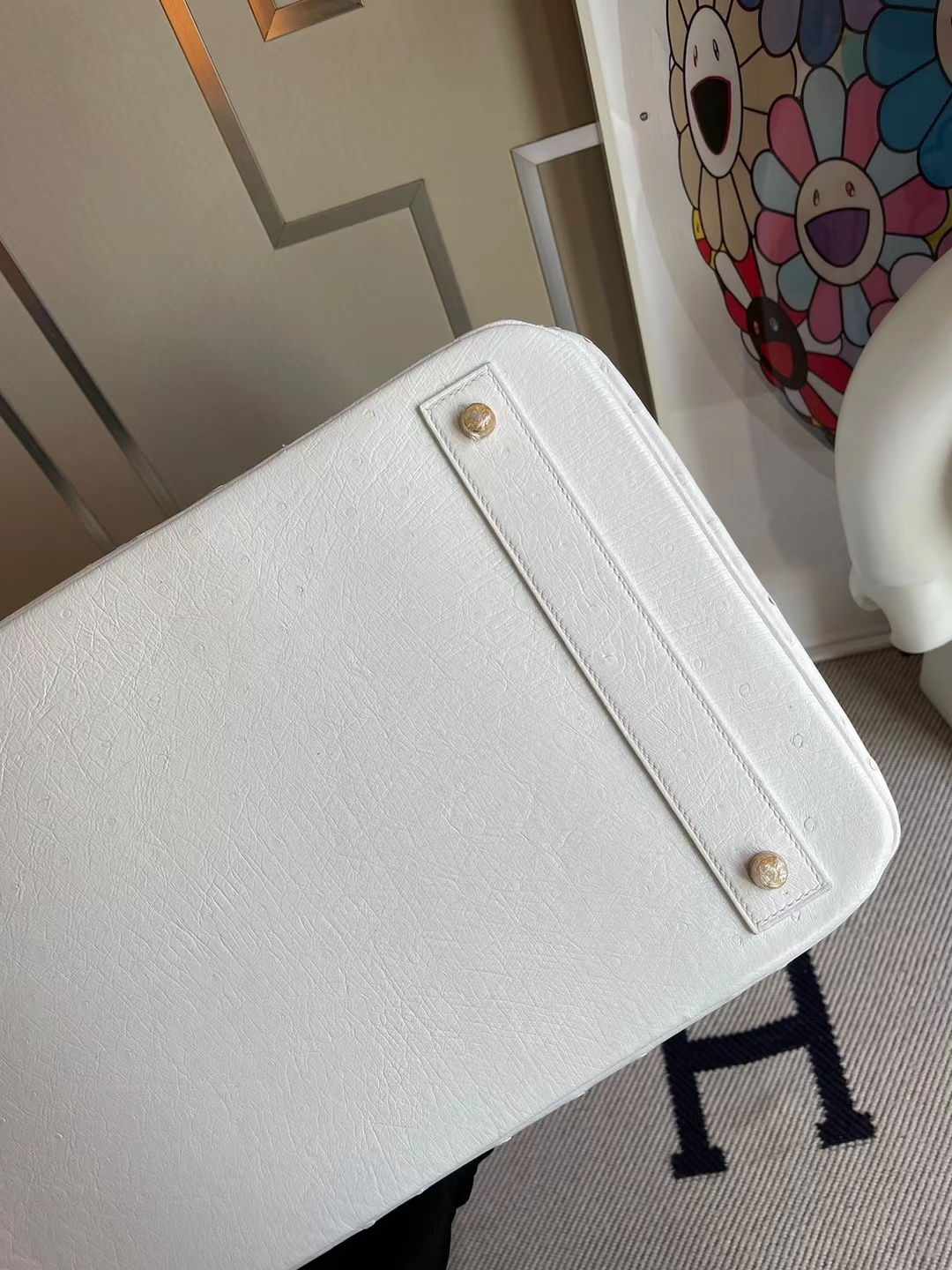 Hermès（爱马仕）HAC Ostrich 进口鸵鸟皮 01 纯白 金扣 40cm 顶级工艺 全手工缝制