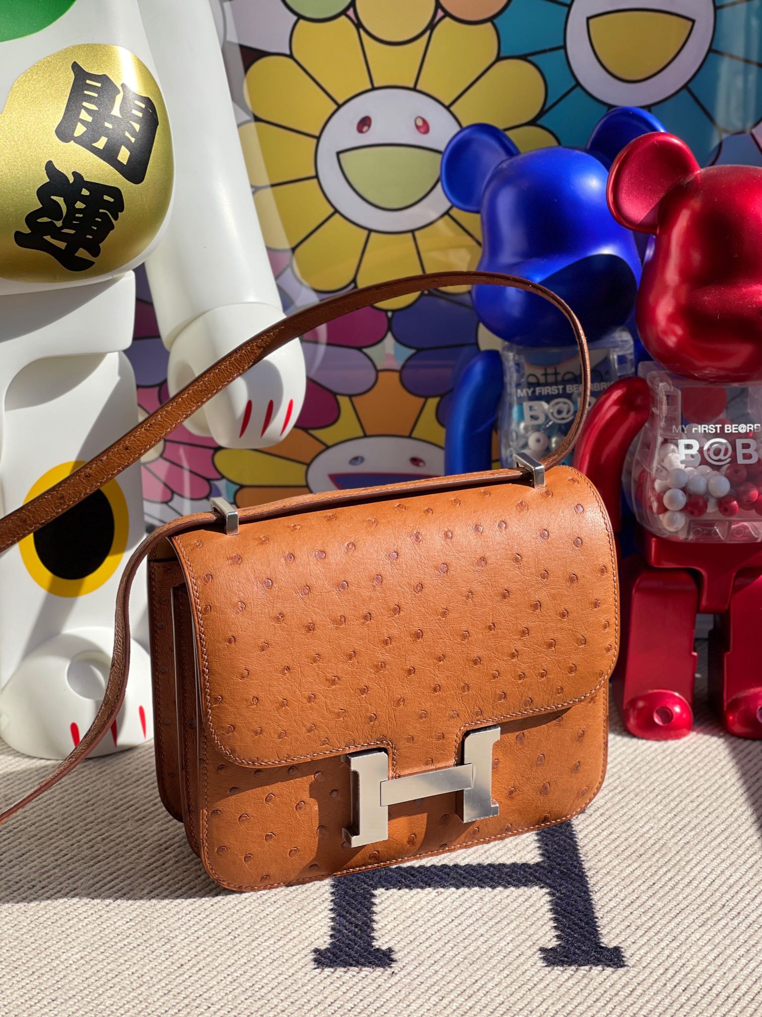 Hermès（爱马仕）Constance 康斯坦斯 Osrtich kk 鸵鸟 金棕色 gold 银扣 18cm 顶级手缝