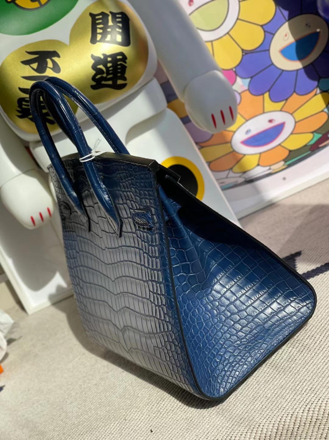 Hermès（爱马仕）Birkin 铂金包 雾面倒v澳洲湾鳄 S4 深邃蓝 Matte porosus crocodile 银扣 25cm