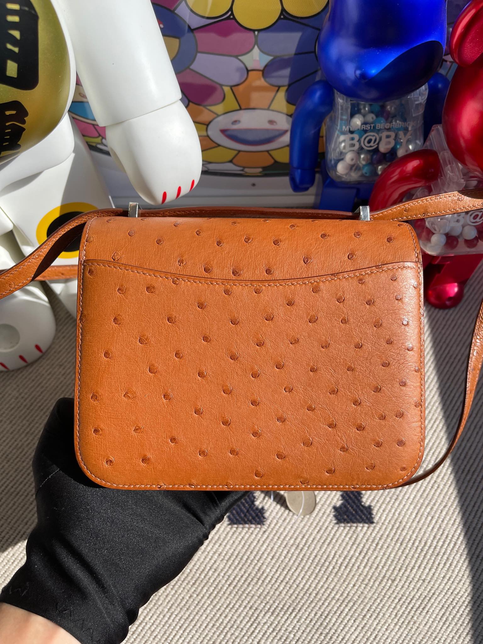 Hermès（爱马仕）Constance 康斯坦斯 Osrtich kk 鸵鸟 金棕色 gold 银扣 18cm 顶级手缝