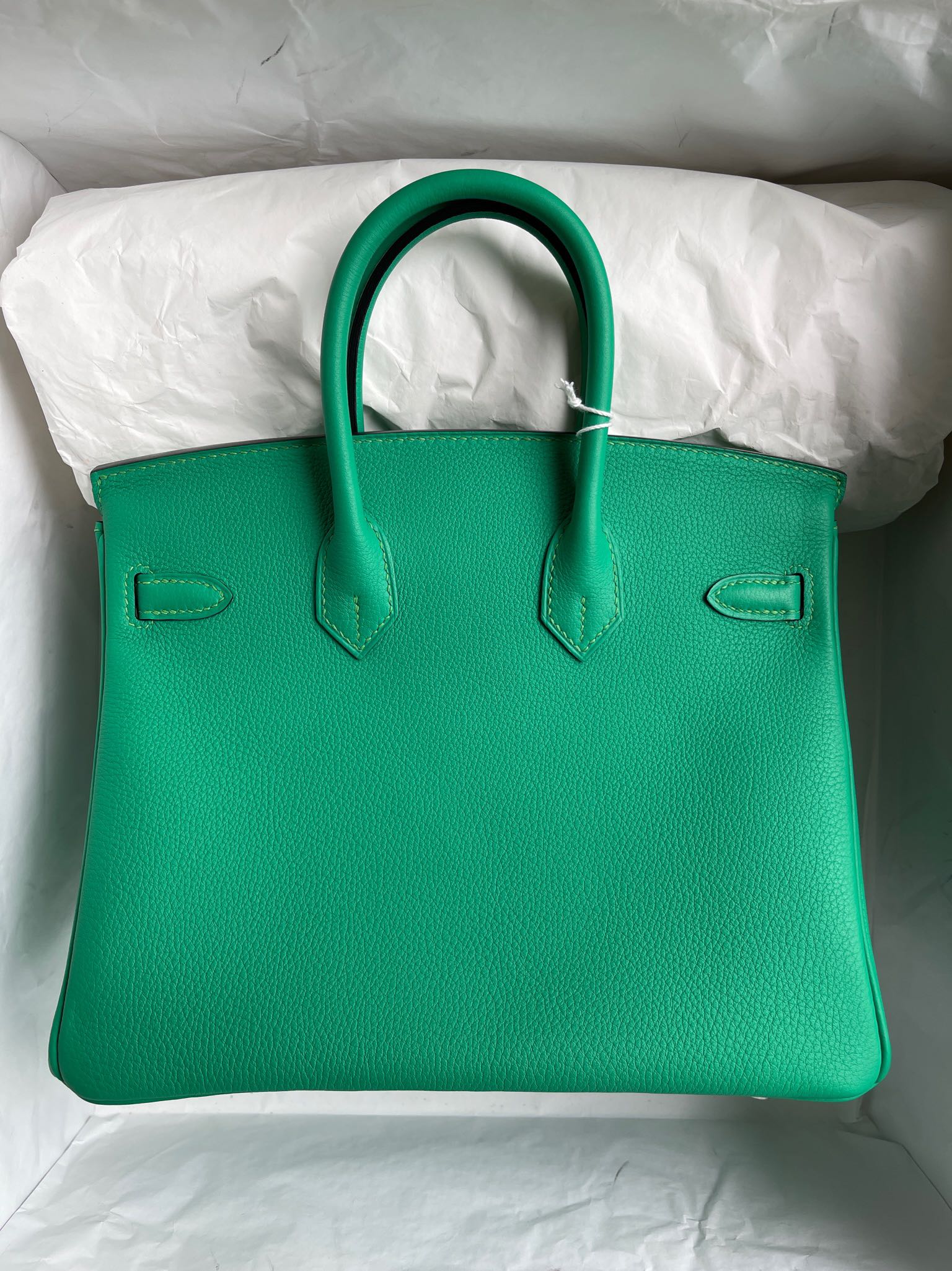 Hermès（爱马仕）Birkin 铂金包 TN皮 U4 丝绒绿 内拼 7G 天青蓝 银扣 25cm 顶级手缝 现货