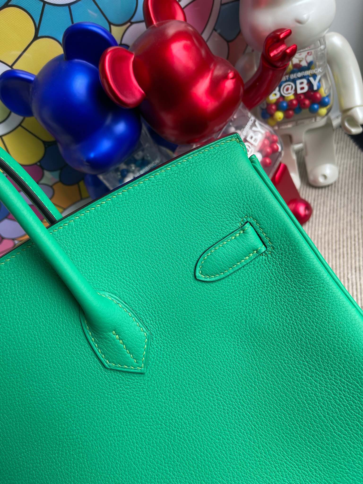 Hermès(爱马仕)Birkin 铂金包 TN皮 U4 丝绒绿 内拼 天堂蓝 银扣 25cm 顶级手缝 现货-拉尔森鳄鱼皮具定制 - 爱马仕包包官网 Hermès(爱马仕)Birkin 铂金包 TN皮 U4 丝绒绿 内拼 天堂蓝 银扣 25cm 顶级手缝 现货