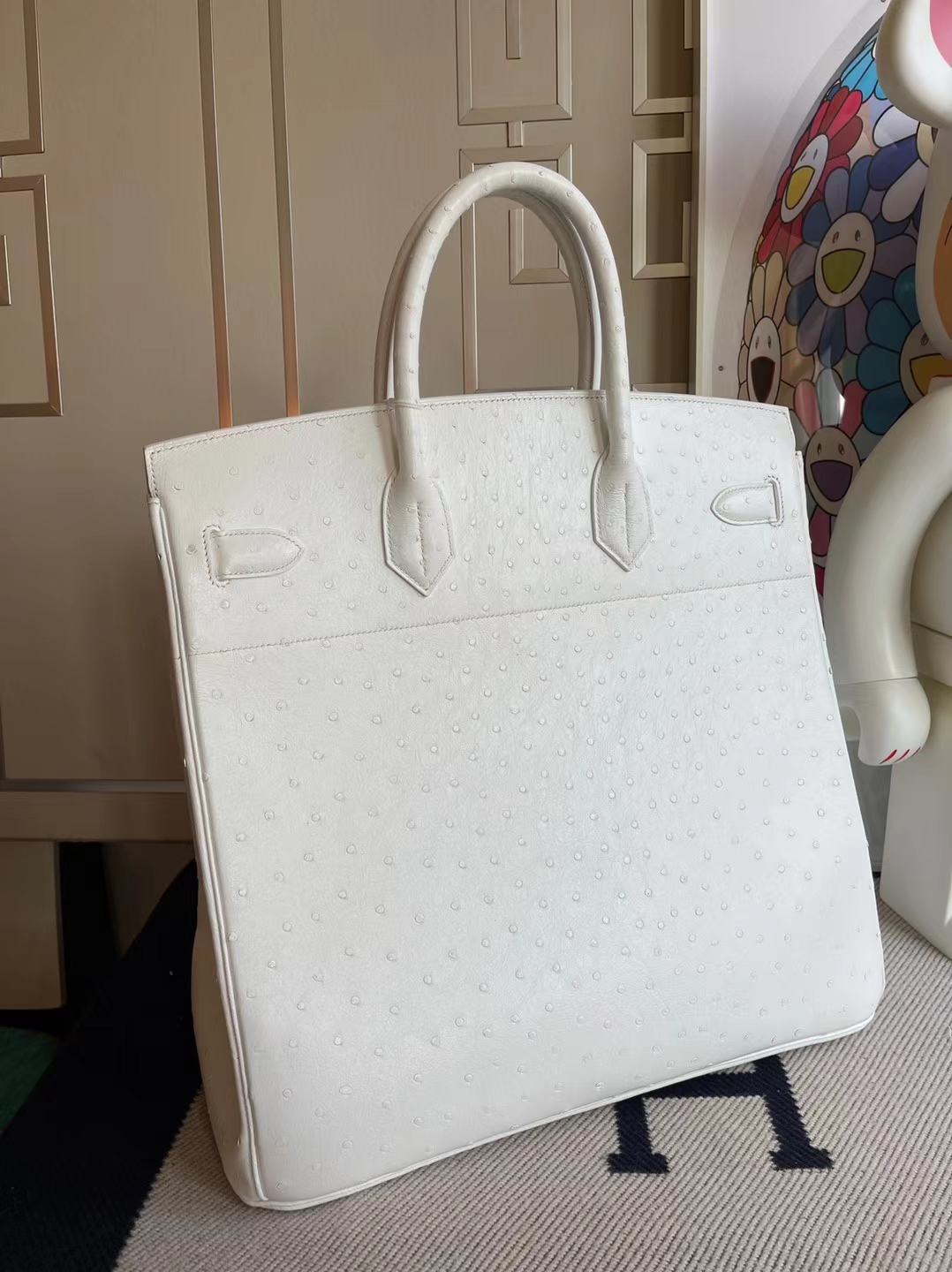 Hermès（爱马仕）HAC Ostrich 进口鸵鸟皮 01 纯白 金扣 40cm 顶级工艺 全手工缝制