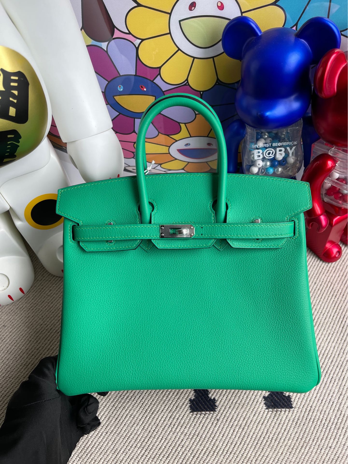 Hermès（爱马仕）Birkin 铂金包 TN皮 U4 丝绒绿 内拼 7G 天青蓝 银扣 25cm 顶级手缝 现货