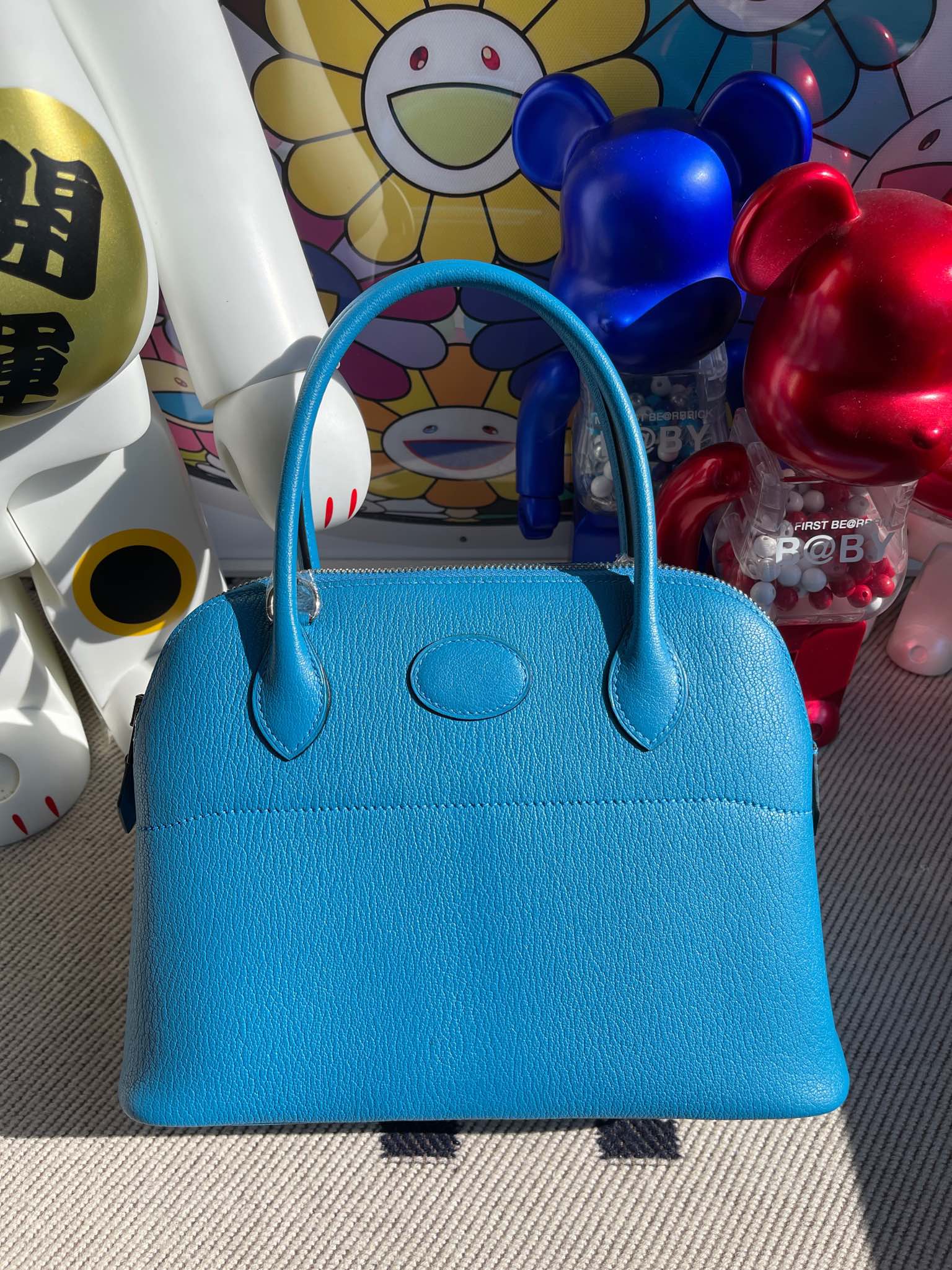 Hermès（爱马仕）Bolide 保龄球包 Chevre B3 坦桑尼亚蓝 银扣 27cm 顶级手缝