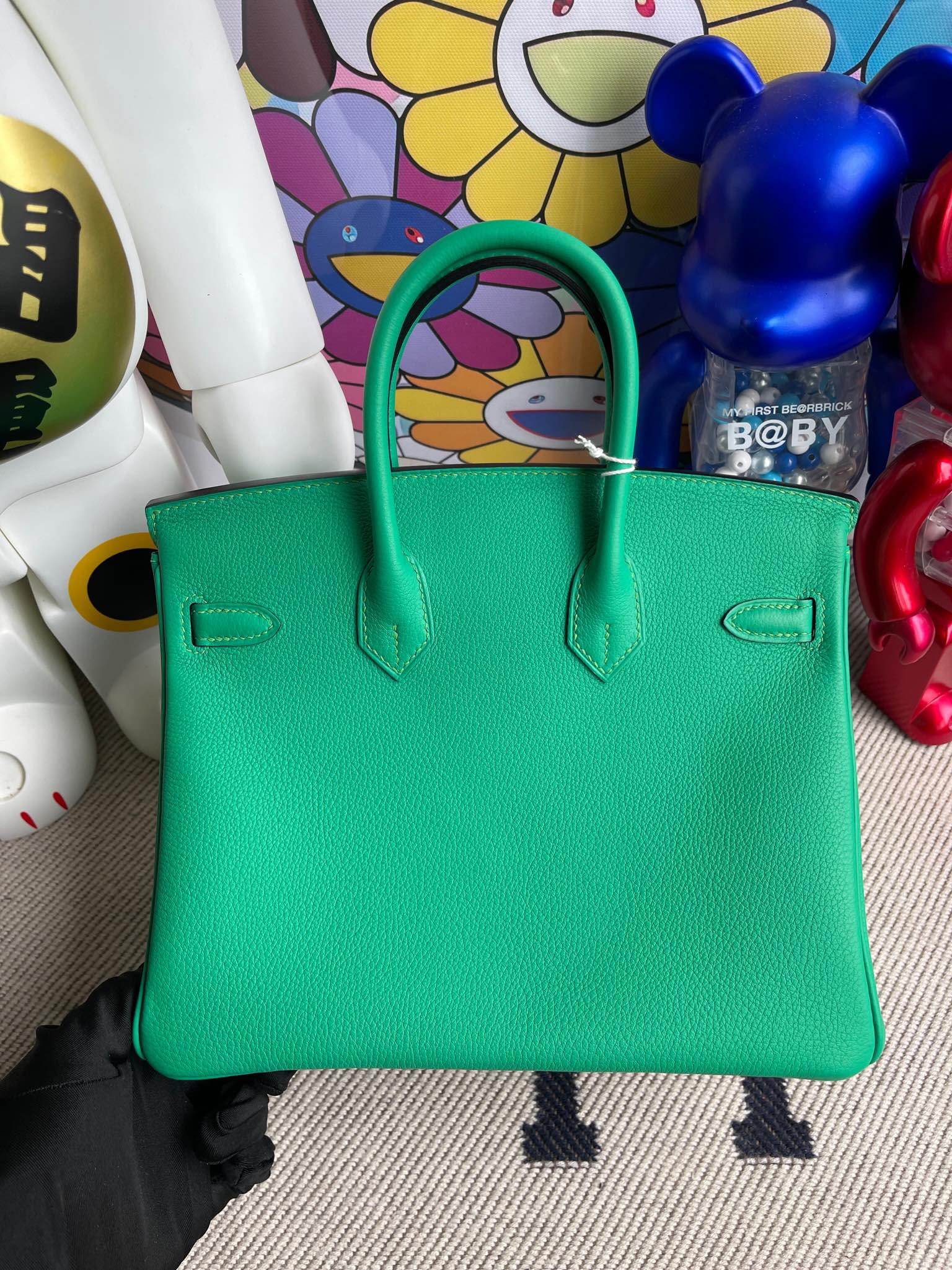 Hermès（爱马仕）Birkin 铂金包 TN皮 U4 丝绒绿 内拼 7G 天青蓝 银扣 25cm 顶级手缝 现货