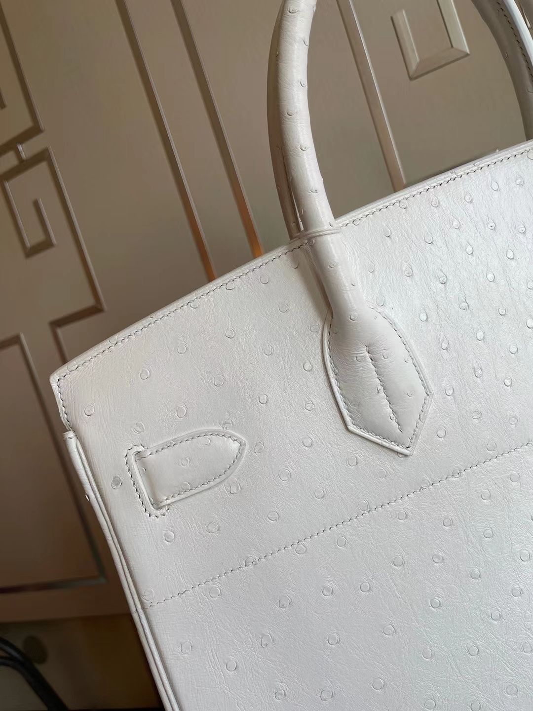 Hermès（爱马仕）HAC Ostrich 进口鸵鸟皮 01 纯白 金扣 40cm 顶级工艺 全手工缝制