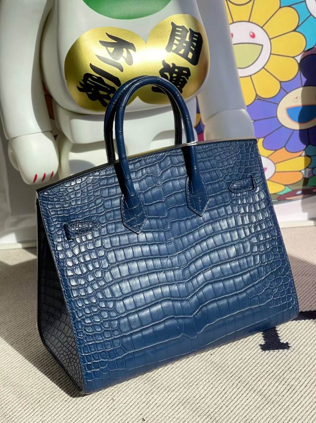 Hermès（爱马仕）Birkin 铂金包 雾面倒v澳洲湾鳄 S4 深邃蓝 Matte porosus crocodile 银扣 25cm