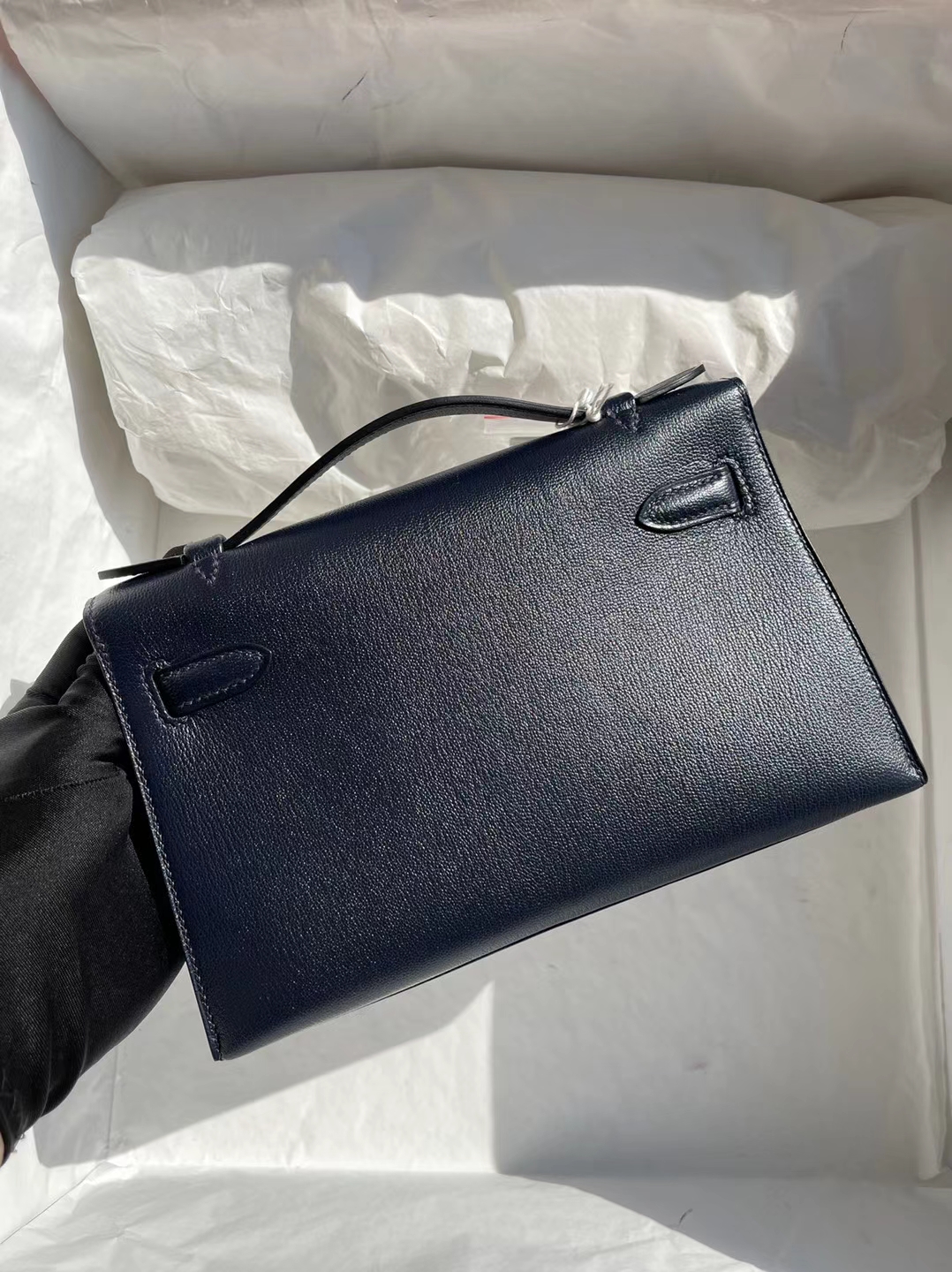 Hermès（爱马仕）MiniKelly Pochette Chevre 午夜蓝 银扣 22cm