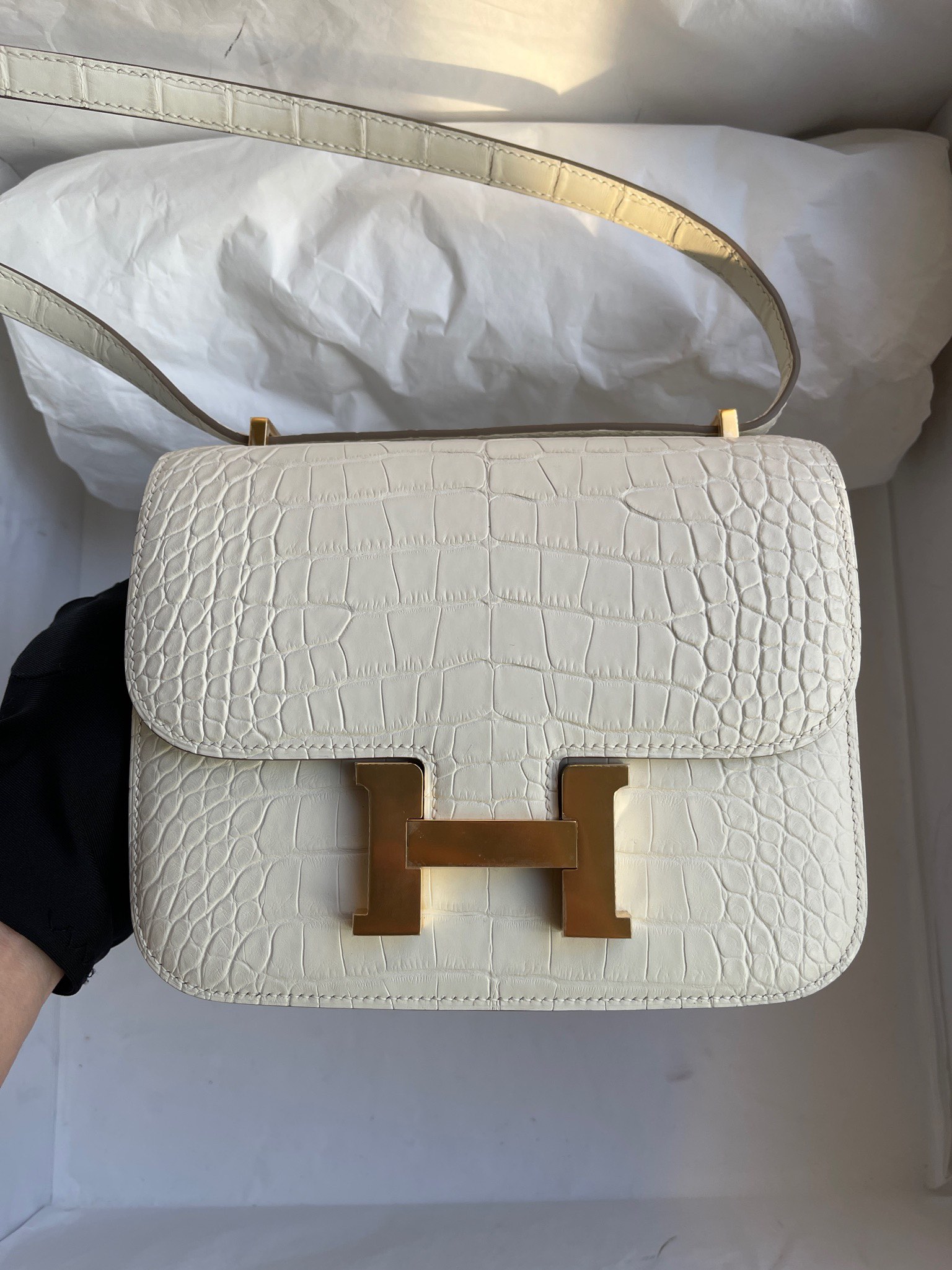 Hermès(爱马仕)Constance 康斯坦斯 Alligator matt 雾面鳄鱼 8L 奶油白 Beton 金扣 18cm 顶级手缝-拉尔森鳄鱼皮具定制 - 爱马仕包包官网 Hermès(爱马仕)Constance 康斯坦斯 Alligator matt 雾面鳄鱼 8L 奶油白 Beton 金扣 18cm 顶级手缝