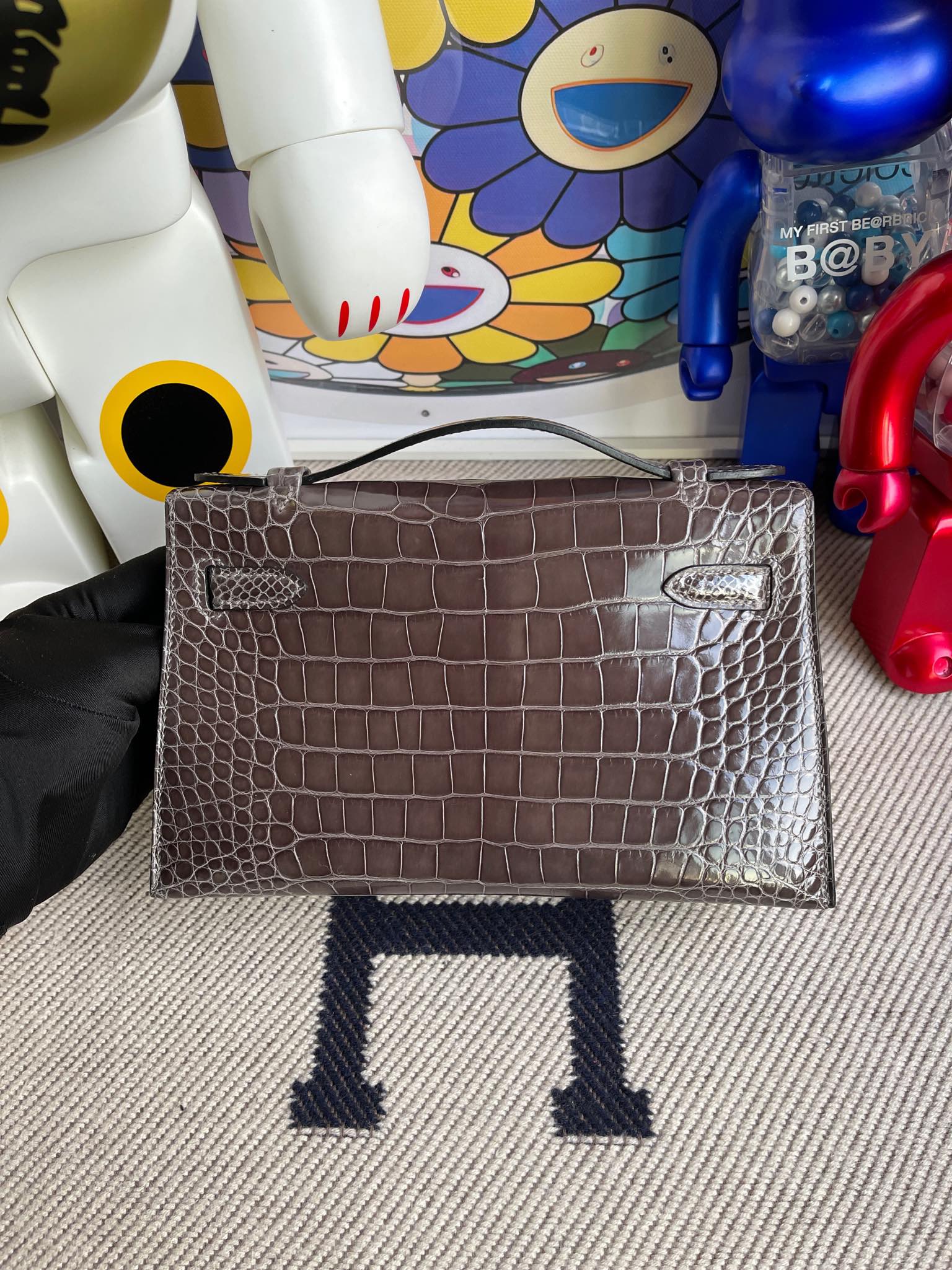 Hermès（爱马仕）Mini kelly pochette Alligator shiny 亮面鳄鱼 石墨灰 graphite 银扣 22cm