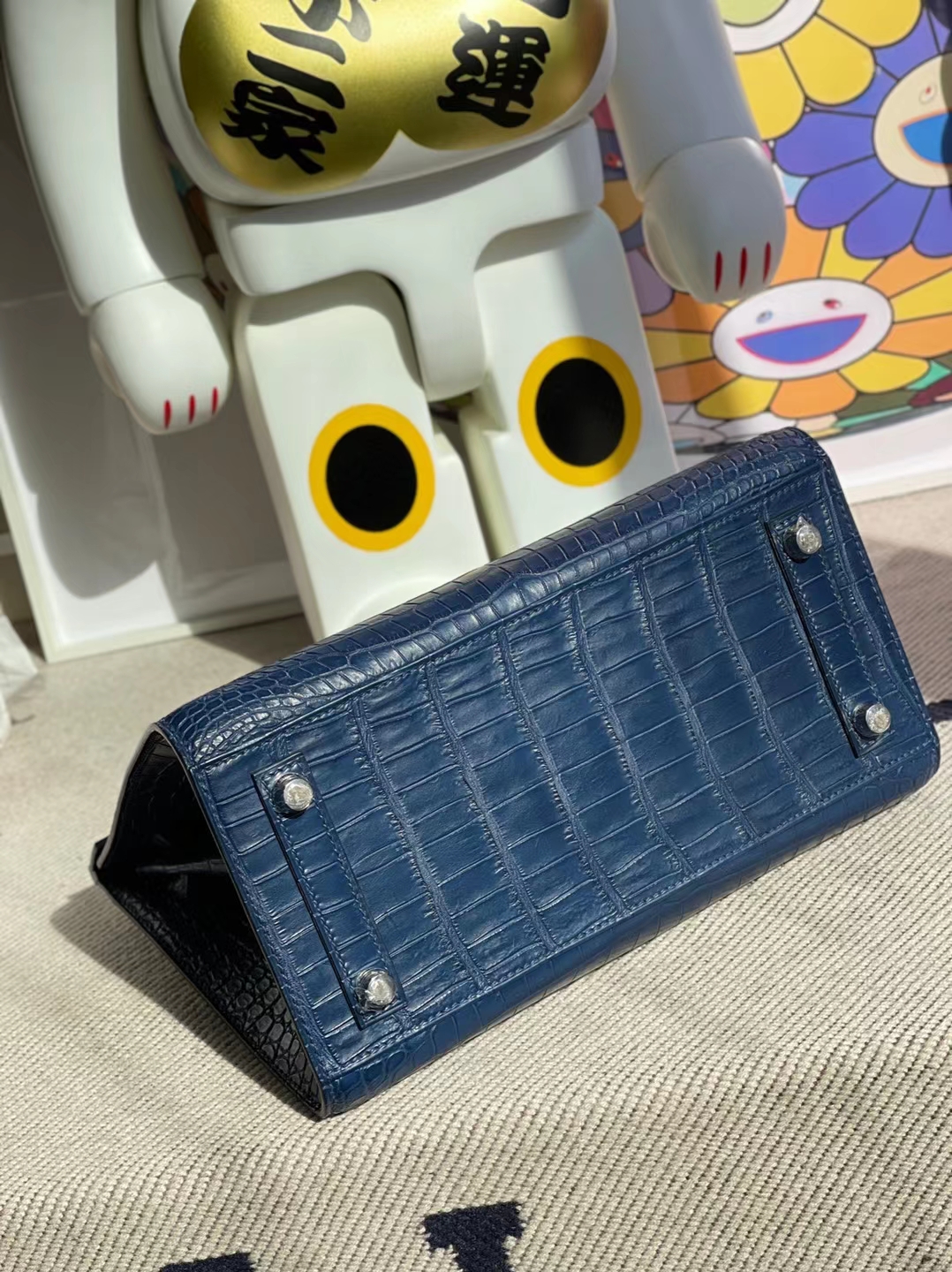 Hermès（爱马仕）Birkin 铂金包 雾面倒v澳洲湾鳄 S4 深邃蓝 Matte porosus crocodile 银扣 25cm
