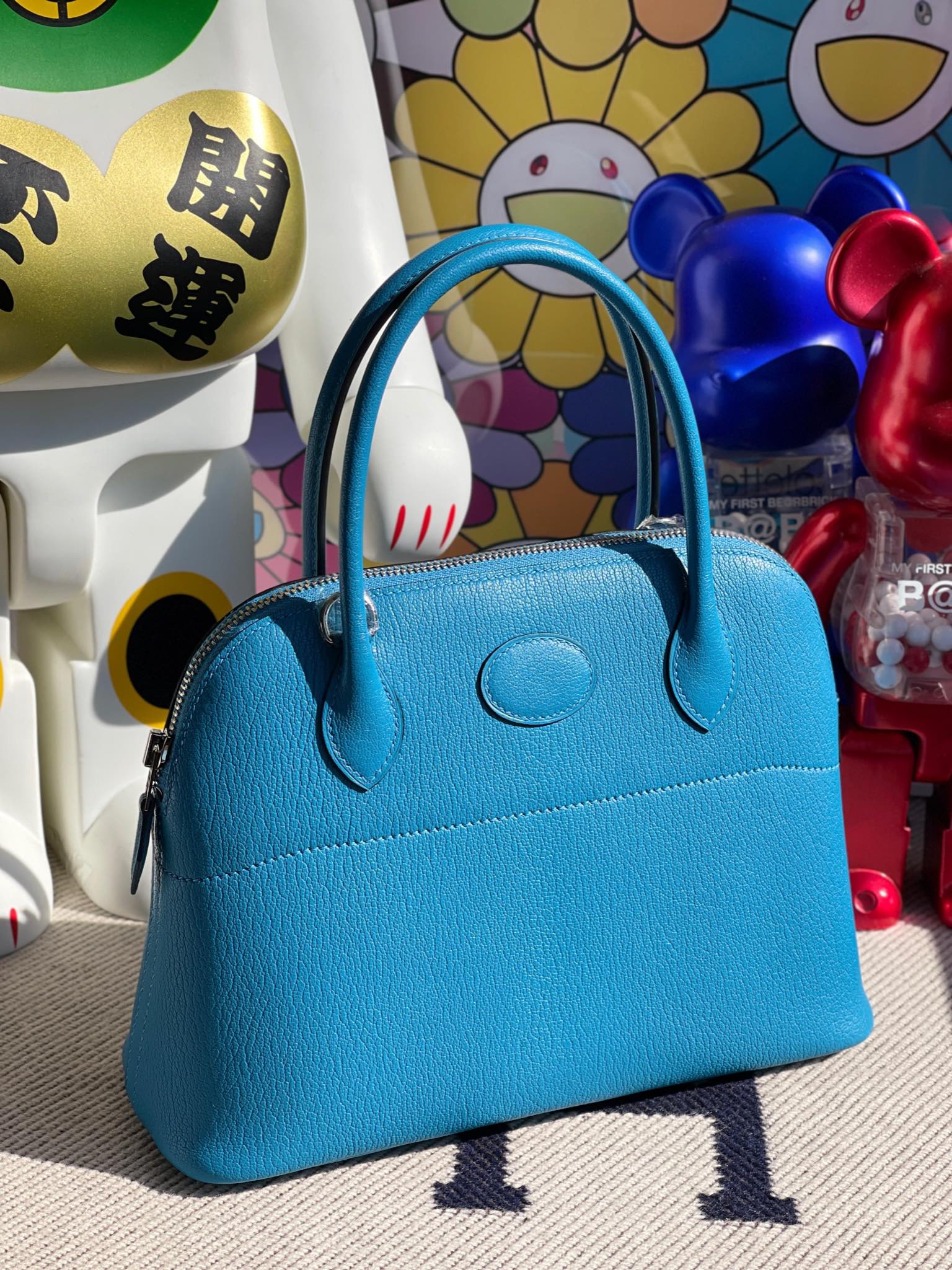 Hermès（爱马仕）Bolide 保龄球包 Chevre B3 坦桑尼亚蓝 银扣 27cm 顶级手缝