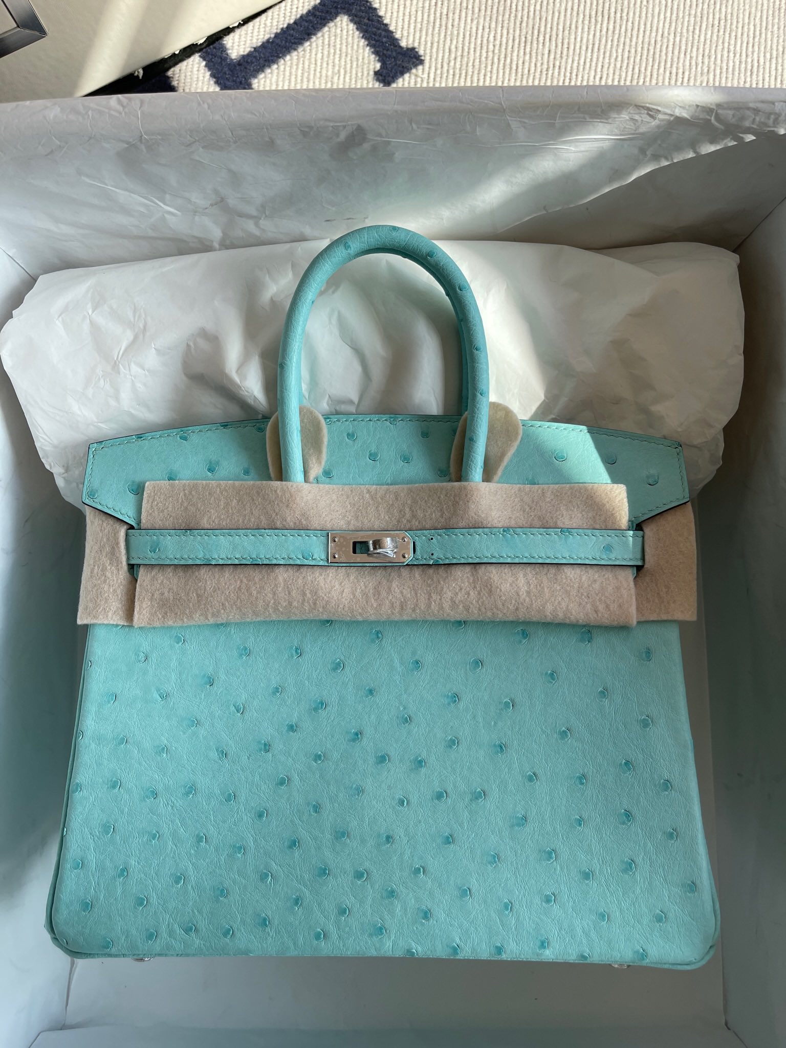 Hermès(爱马仕)Birkin 铂金包 Ostrich kk鸵鸟 3P 马卡龙蓝 银扣 25cm 顶级手缝-拉尔森鳄鱼皮具定制 - 爱马仕包包官网 Hermès(爱马仕)Birkin 铂金包 Ostrich kk鸵鸟 3P 马卡龙蓝 银扣 25cm 顶级手缝