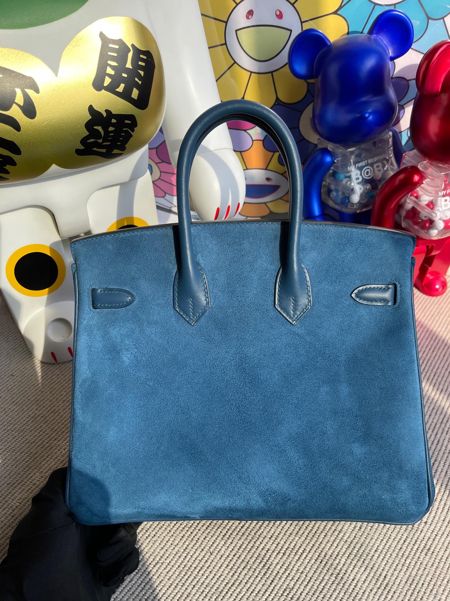 Hermès(爱马仕)Birkin 铂金包 麂皮 拼 swift 皇家蓝 拼 深邃蓝 银扣 25cm 顶级手缝-拉尔森鳄鱼皮具定制 - 爱马仕包包官网 Hermès(爱马仕)Birkin 铂金包 麂皮 拼 swift 皇家蓝 拼 深邃蓝 银扣 25cm 顶级手缝