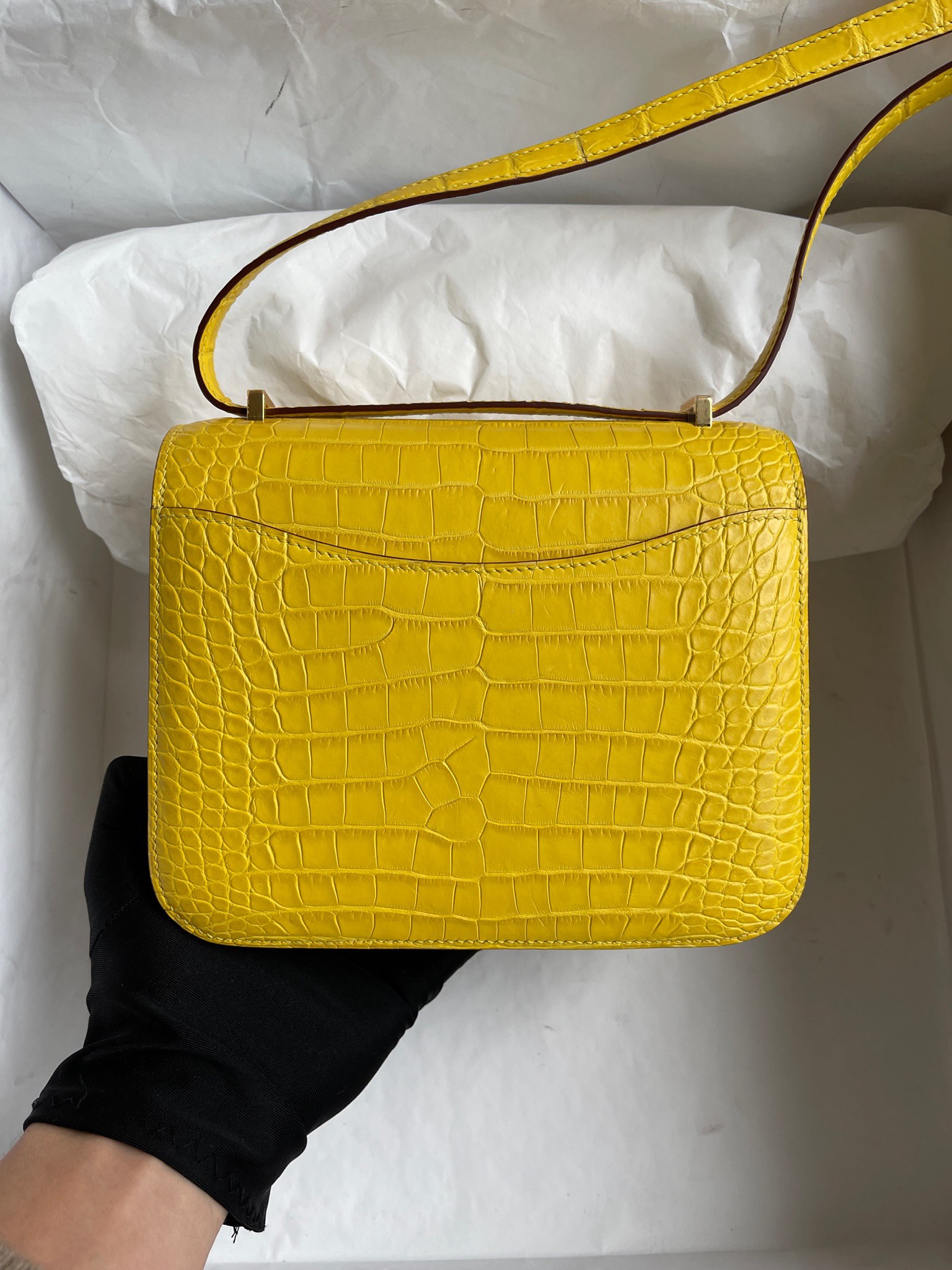 Hermès(爱马仕)Constance 康康 Alligator matt 雾面鳄鱼 M9 金盏花黄 金扣 18cm 顶级手缝-拉尔森鳄鱼皮具定制 - 爱马仕包包官网 Hermès(爱马仕)Constance 康康 Alligator matt 雾面鳄鱼 M9 金盏花黄 金扣 18cm 顶级手缝