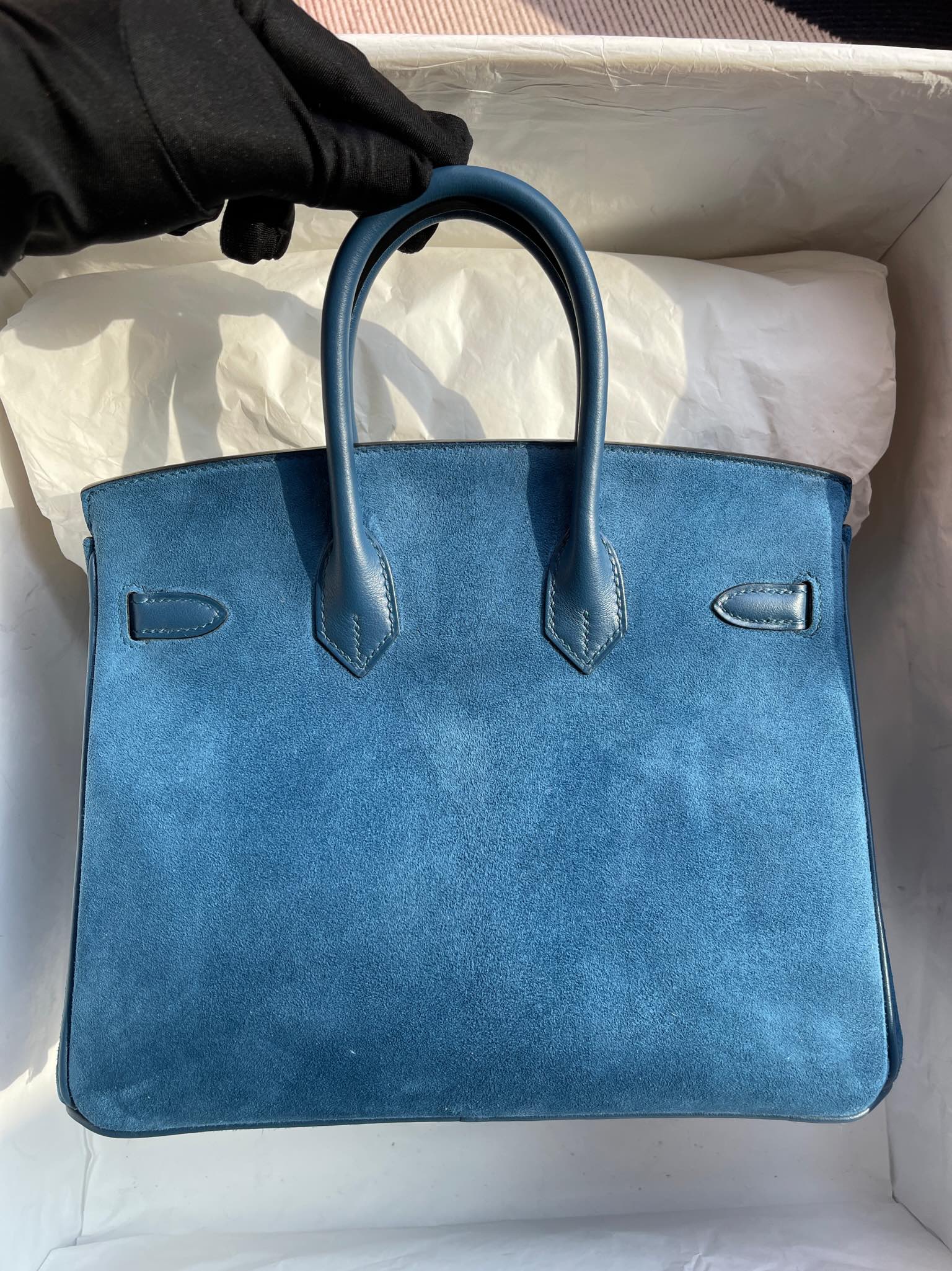 Hermès(爱马仕)Birkin 铂金包 麂皮 拼 swift 皇家蓝 拼 深邃蓝 银扣 25cm 顶级手缝-拉尔森鳄鱼皮具定制 - 爱马仕包包官网 Hermès(爱马仕)Birkin 铂金包 麂皮 拼 swift 皇家蓝 拼 深邃蓝 银扣 25cm 顶级手缝