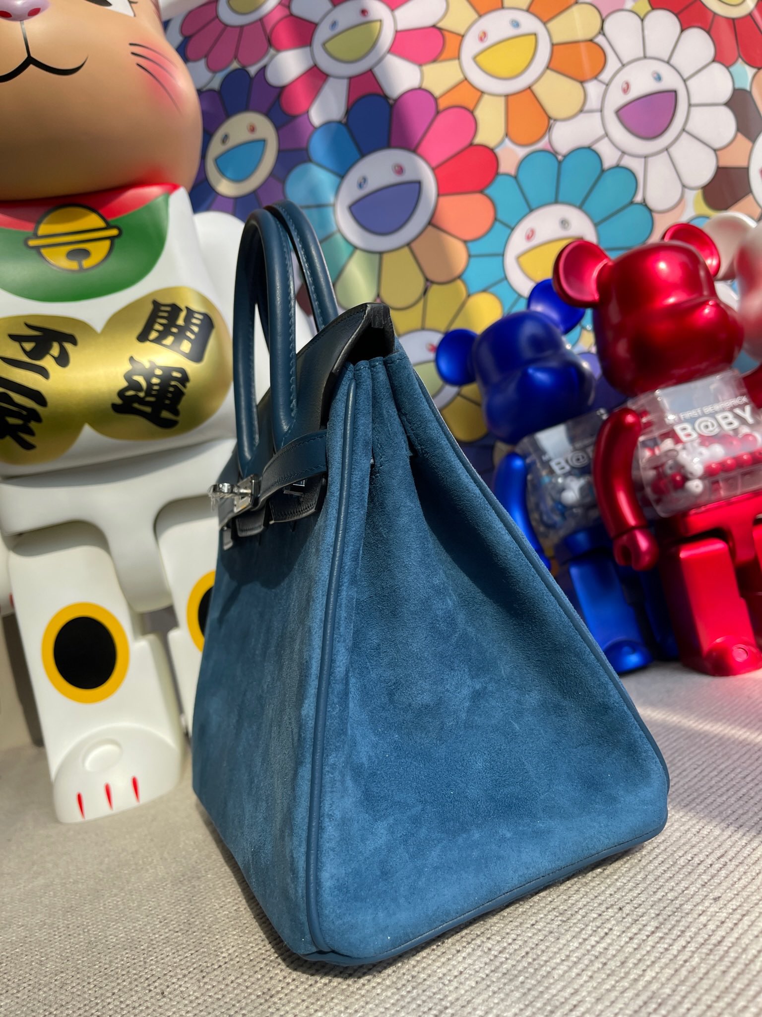 Hermès(爱马仕)Birkin 铂金包 麂皮 拼 swift 皇家蓝 拼 深邃蓝 银扣 25cm 顶级手缝-拉尔森鳄鱼皮具定制 - 爱马仕包包官网 Hermès(爱马仕)Birkin 铂金包 麂皮 拼 swift 皇家蓝 拼 深邃蓝 银扣 25cm 顶级手缝