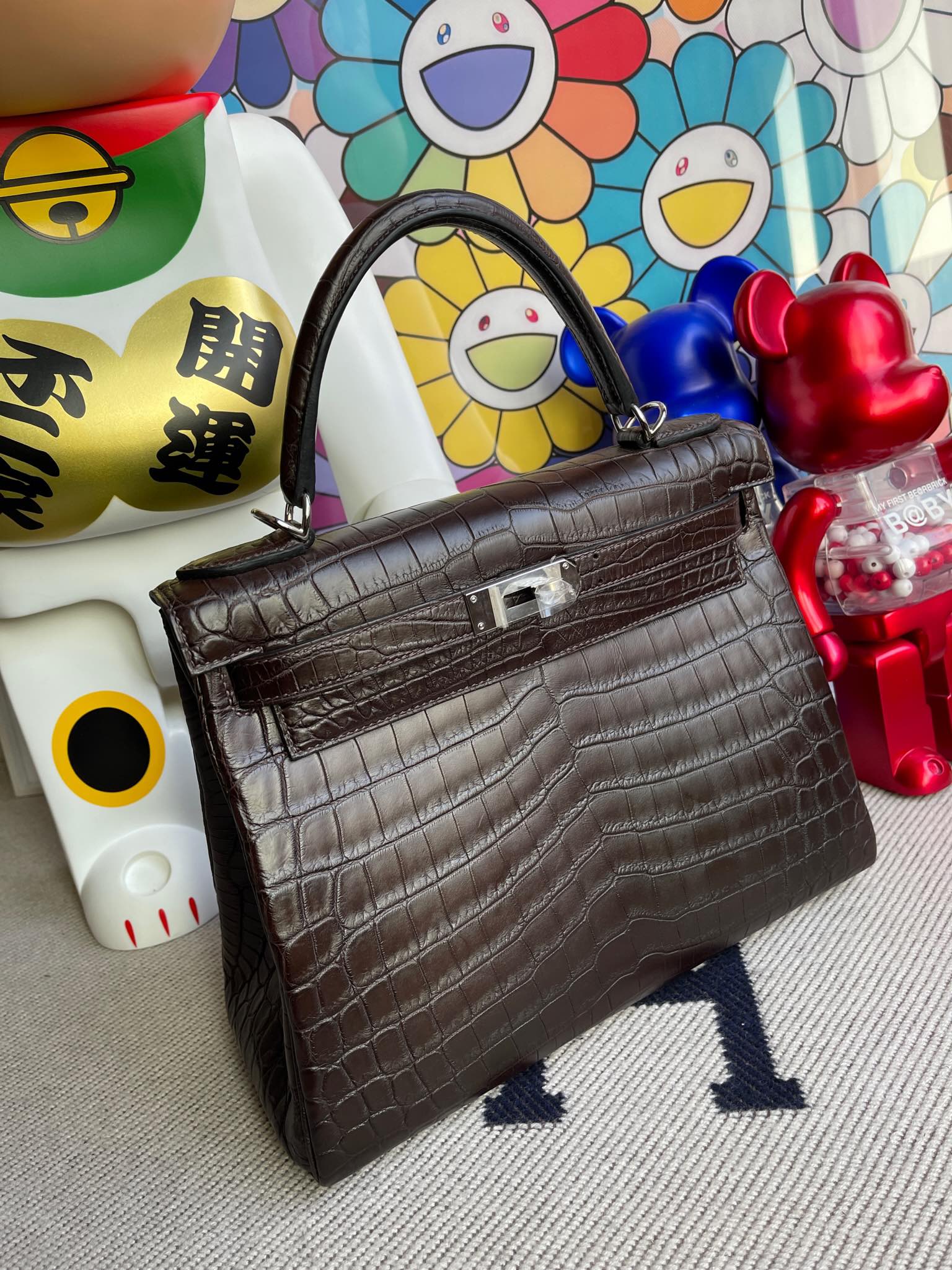 Hermès（爱马仕）Kelly 28cm Alligator matt 雾面鳄鱼 咖啡色 银扣 顶级手缝